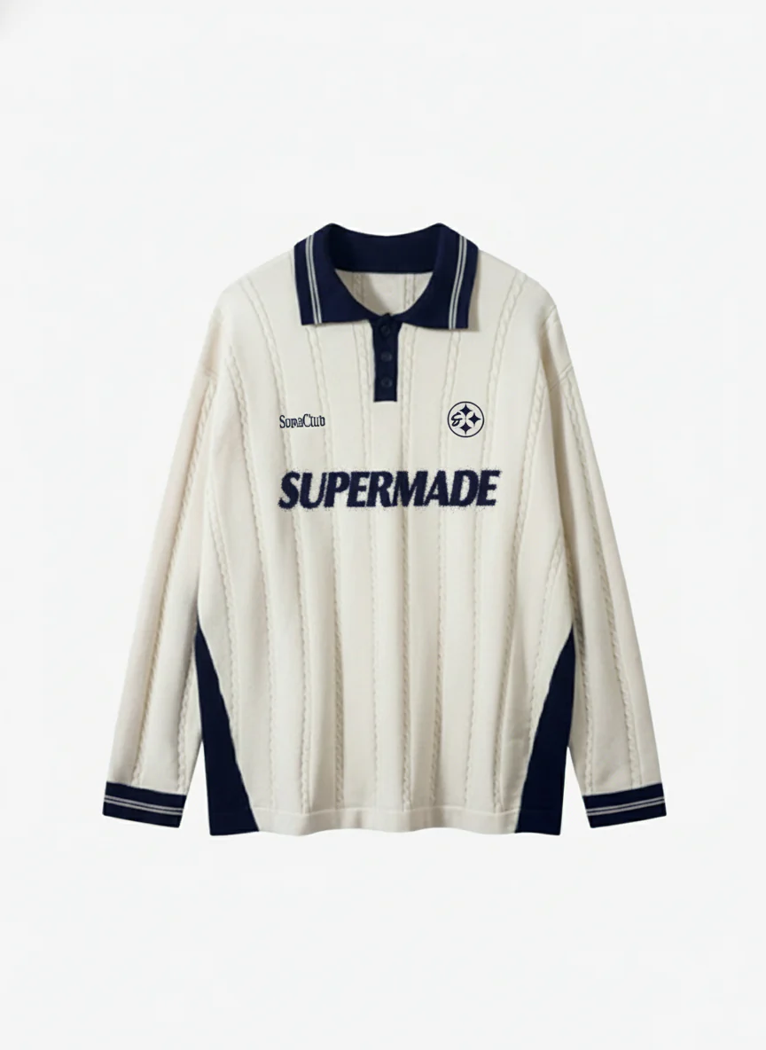 Retro College Polo Collar Knit Sweater - Image 2