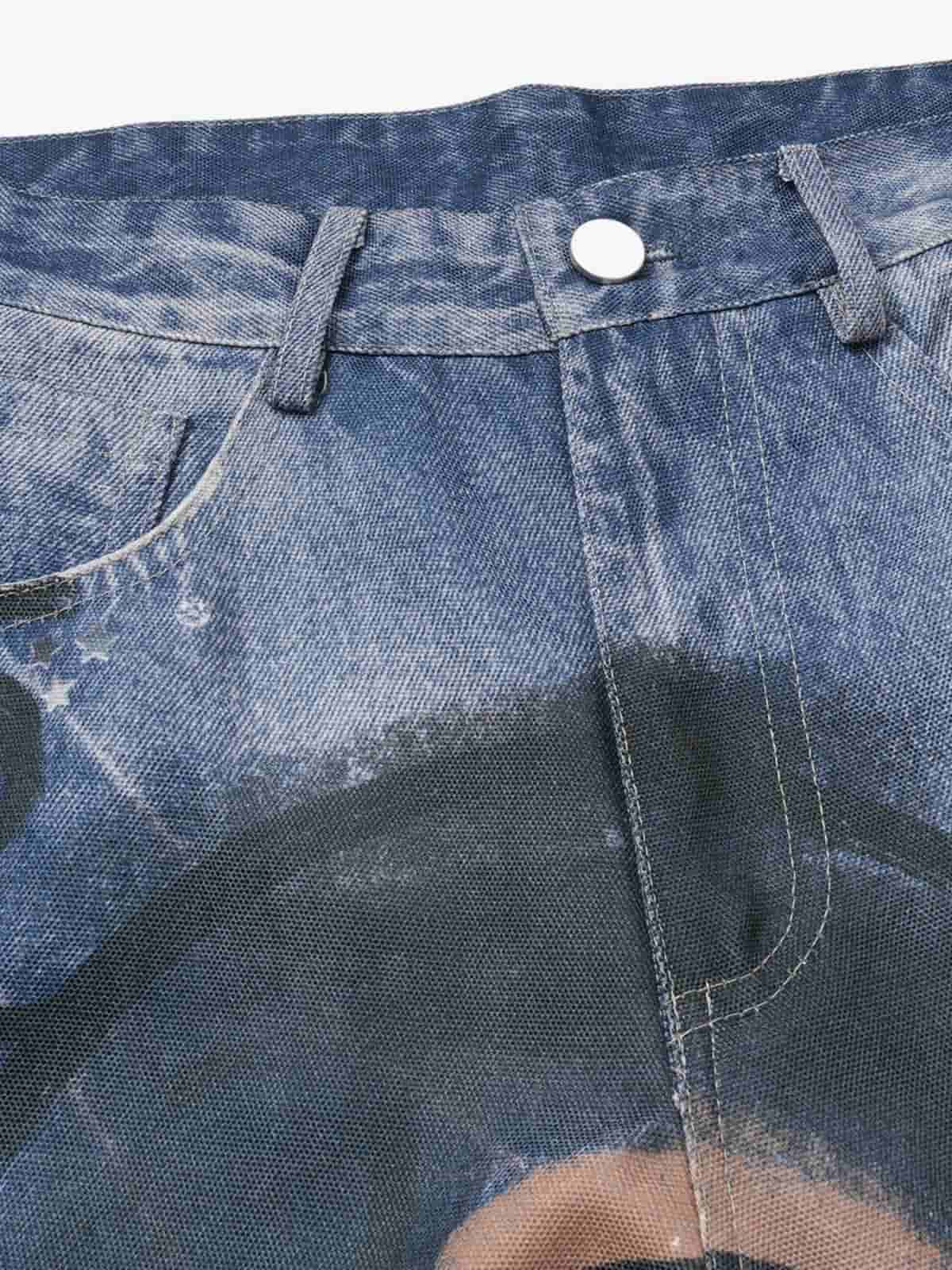Retro Dachshund 3D Print Washed Distressed Jeans - Image 3