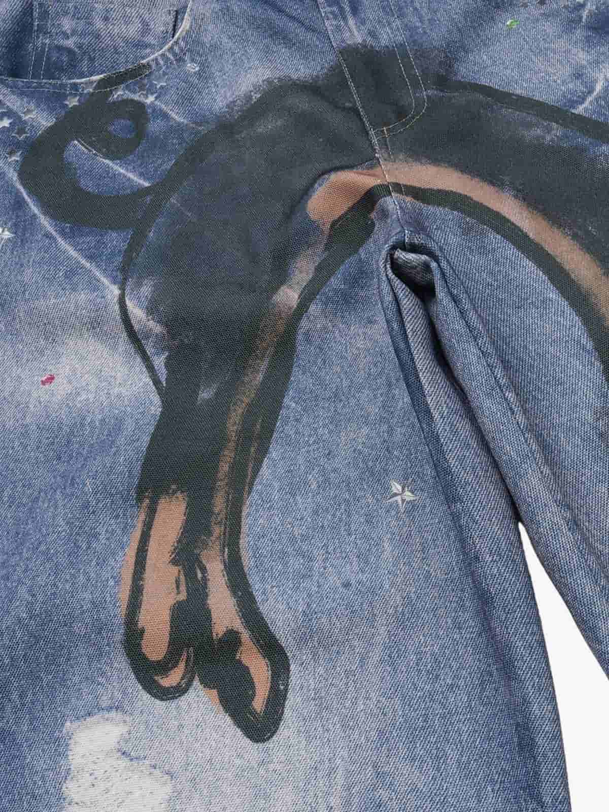 Retro Dachshund 3D Print Washed Distressed Jeans - Image 4