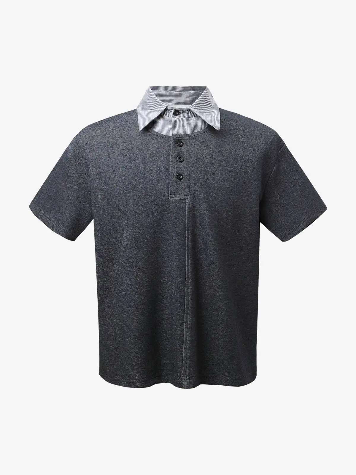 Retro Deconstructed Patchwork Striped Lapel T-Shirt