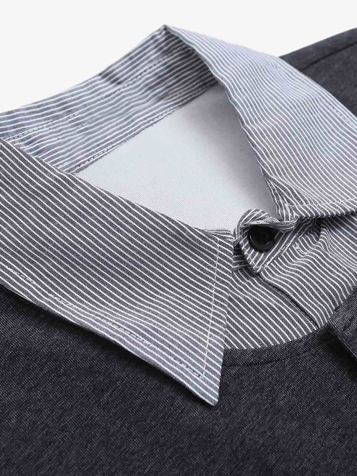 Retro Deconstructed Patchwork Striped Lapel T-Shirt - Image 3