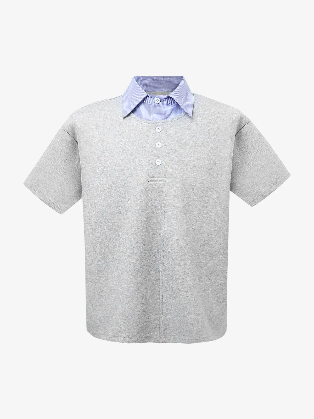 Retro Deconstructed Patchwork Striped Lapel T-Shirt - Image 7