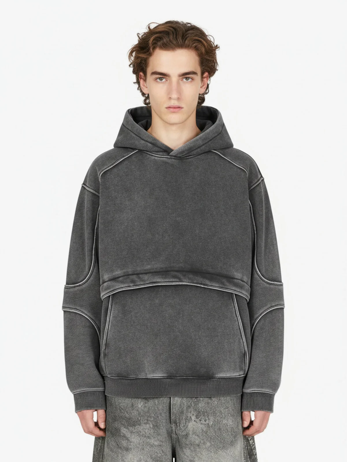 Retro Deconstructed Patchwork Washed Hoodie