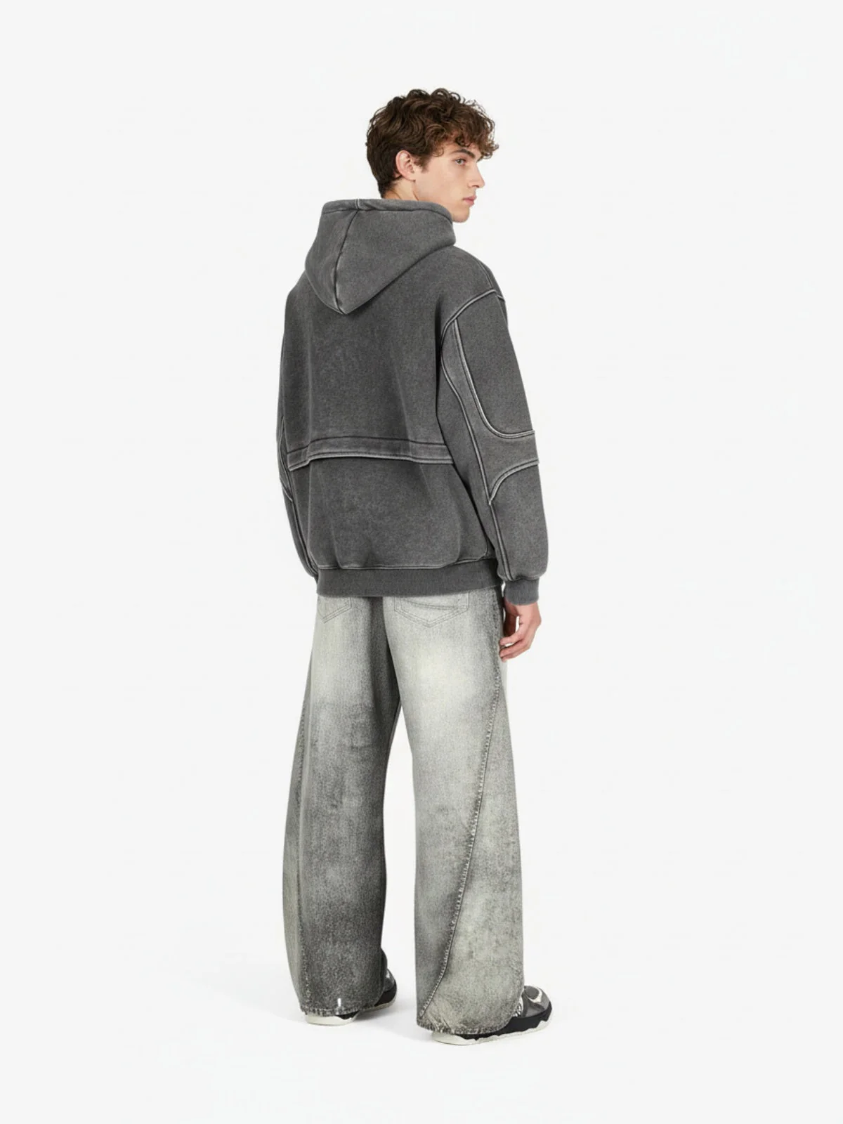 Retro Deconstructed Patchwork Washed Hoodie - Image 5