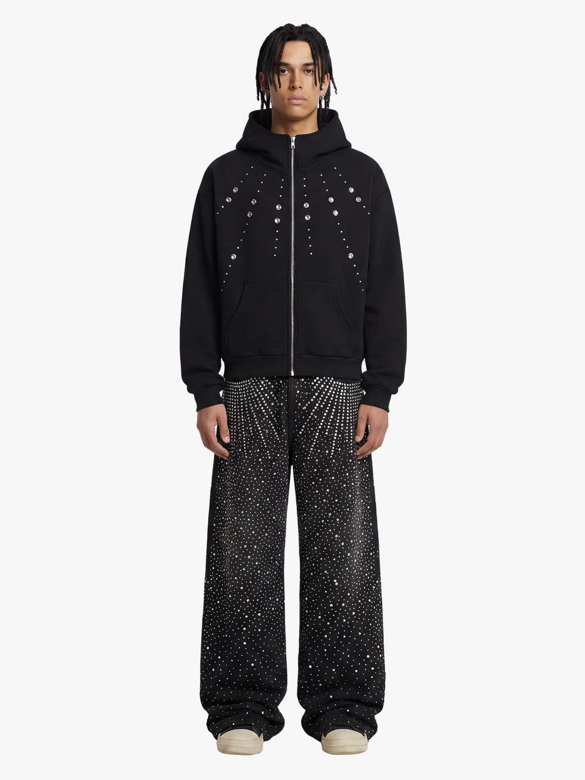 Retro Denim Full Rhinestone Design Baggy Jeans - 2545 - Image 4