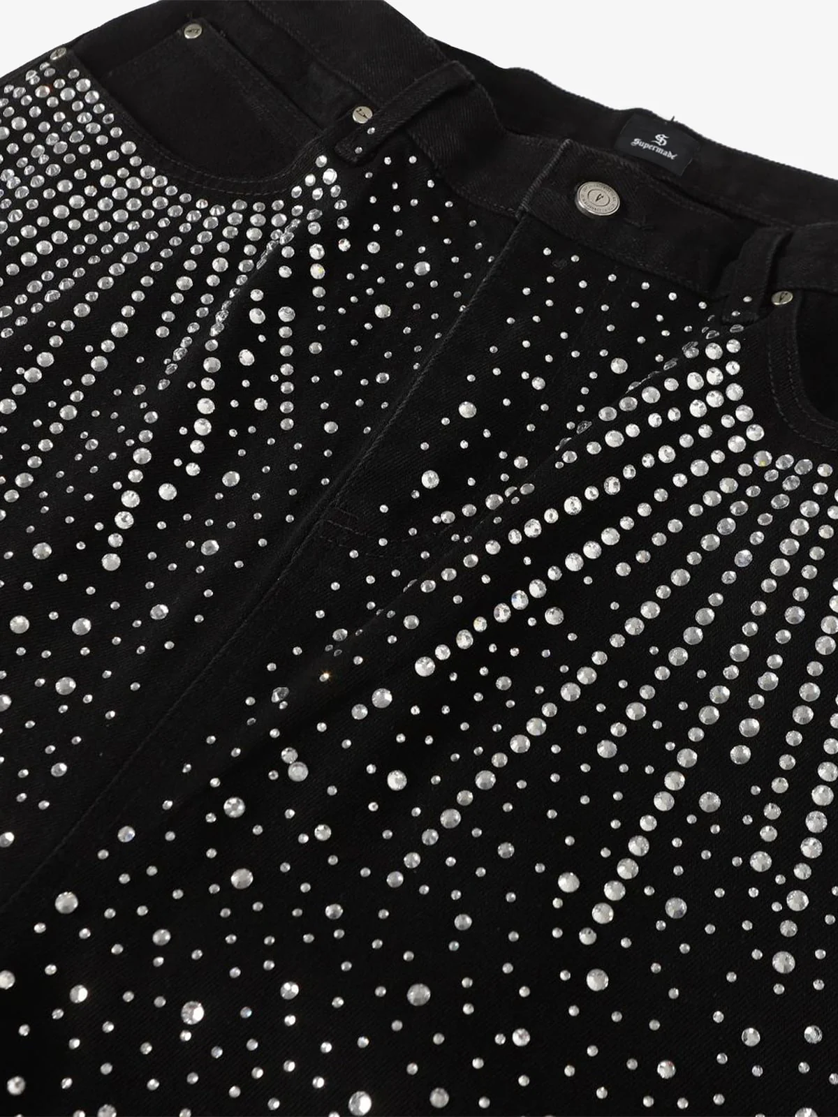 Retro Denim Full Rhinestone Design Baggy Jeans - 2545 - Image 9