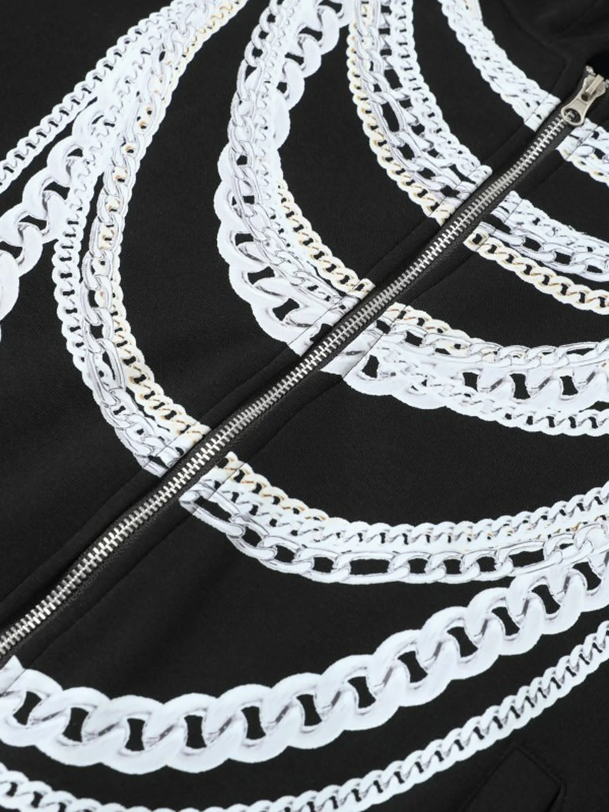 Retro Digital Chain Print Cardigan Zip Up Hoodie - Image 4