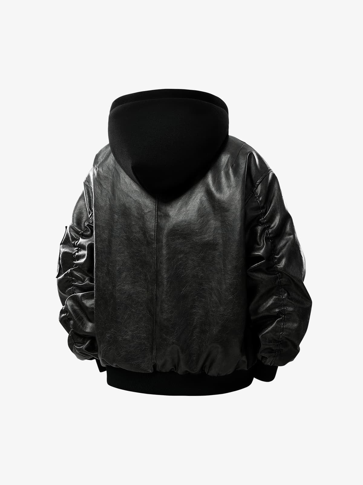 Retro Distressed Washed PU Leather Cotton Jacket - Image 10
