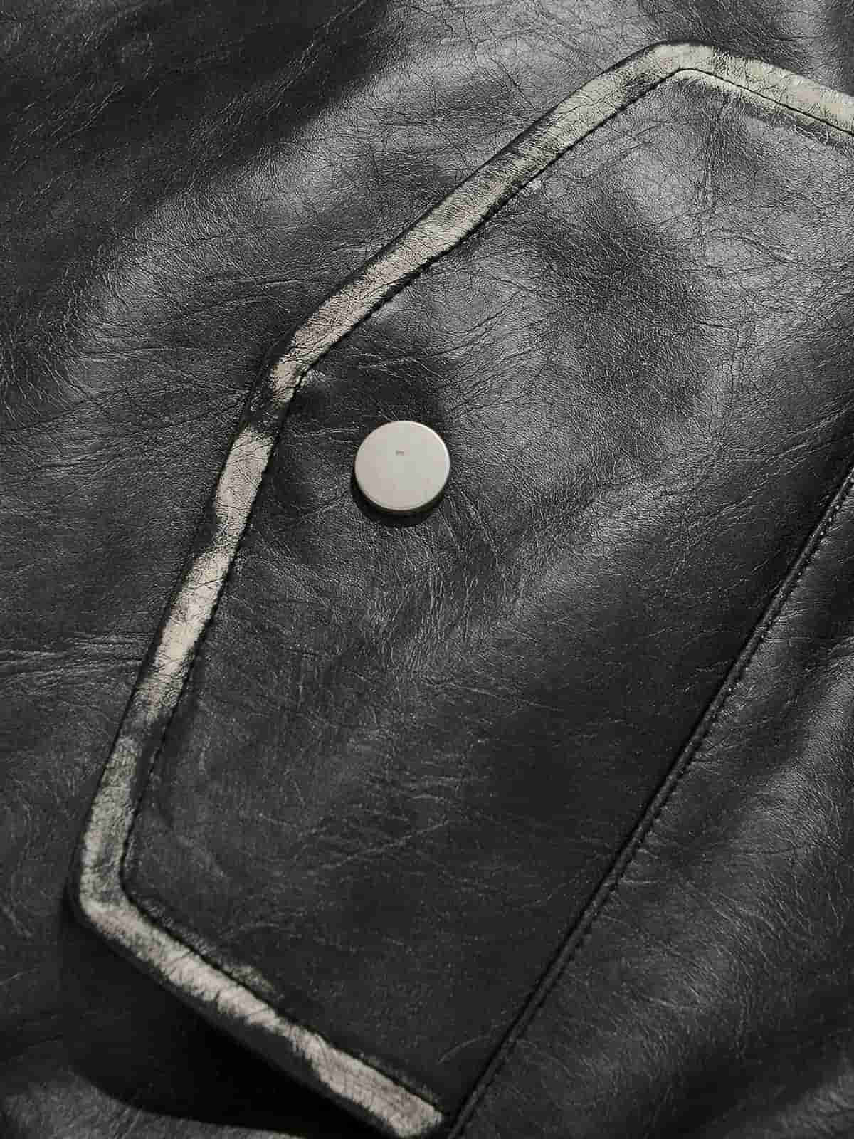 Retro Distressed Washed PU Leather Cotton Jacket - Image 14
