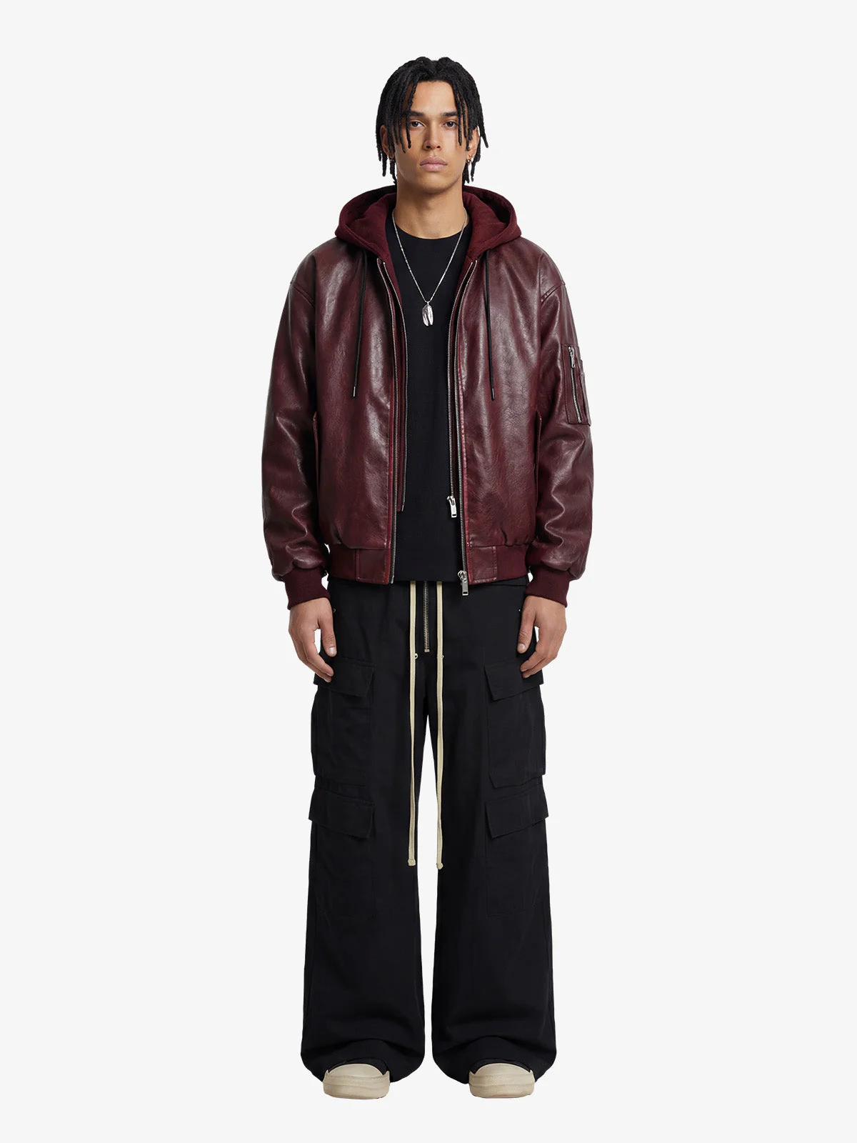 Retro Distressed Washed PU Leather Cotton Jacket - Image 6