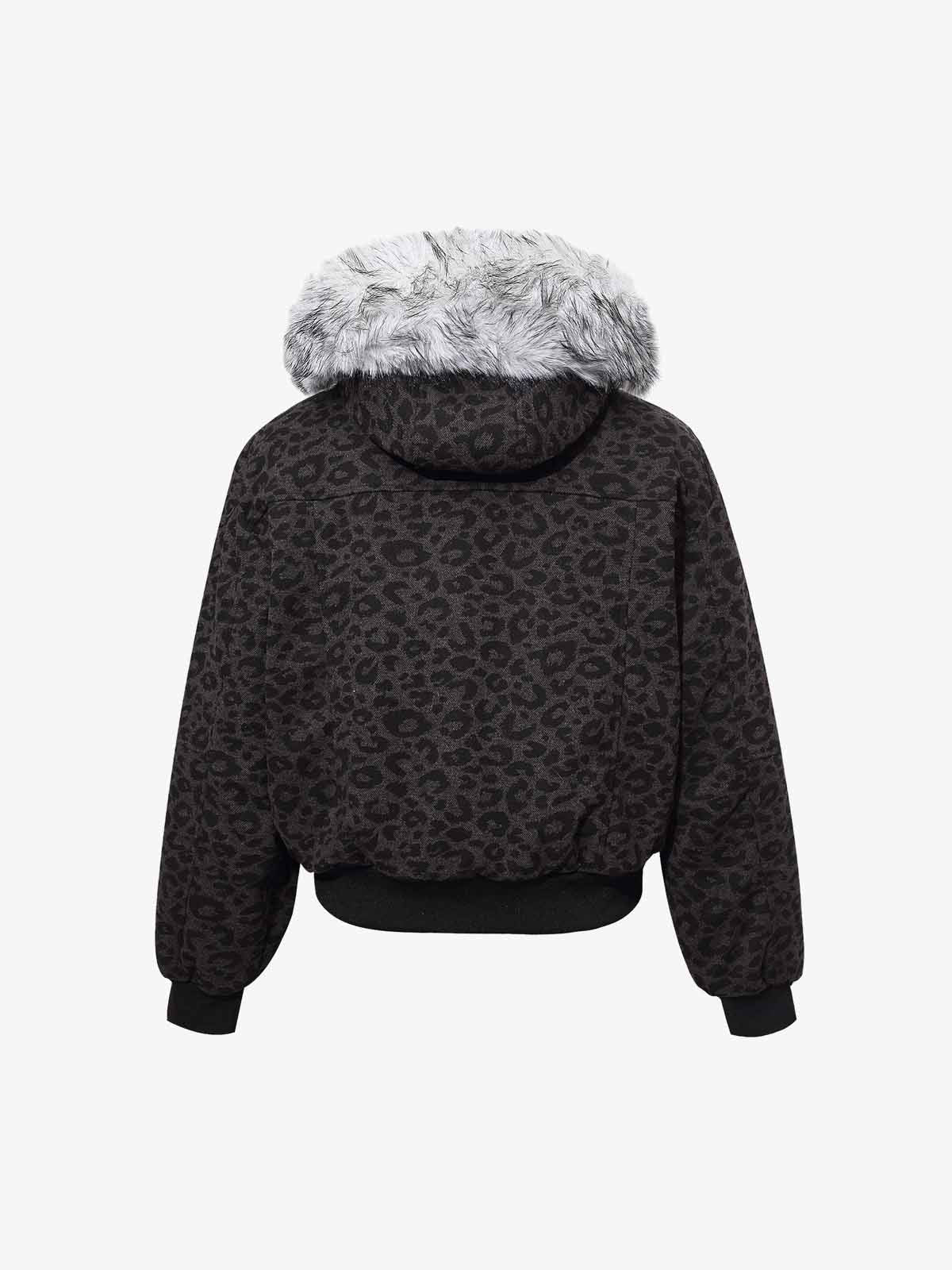 Retro Faux Fur Trimmed Hood Leopard Print Bomber Jacket - Image 10