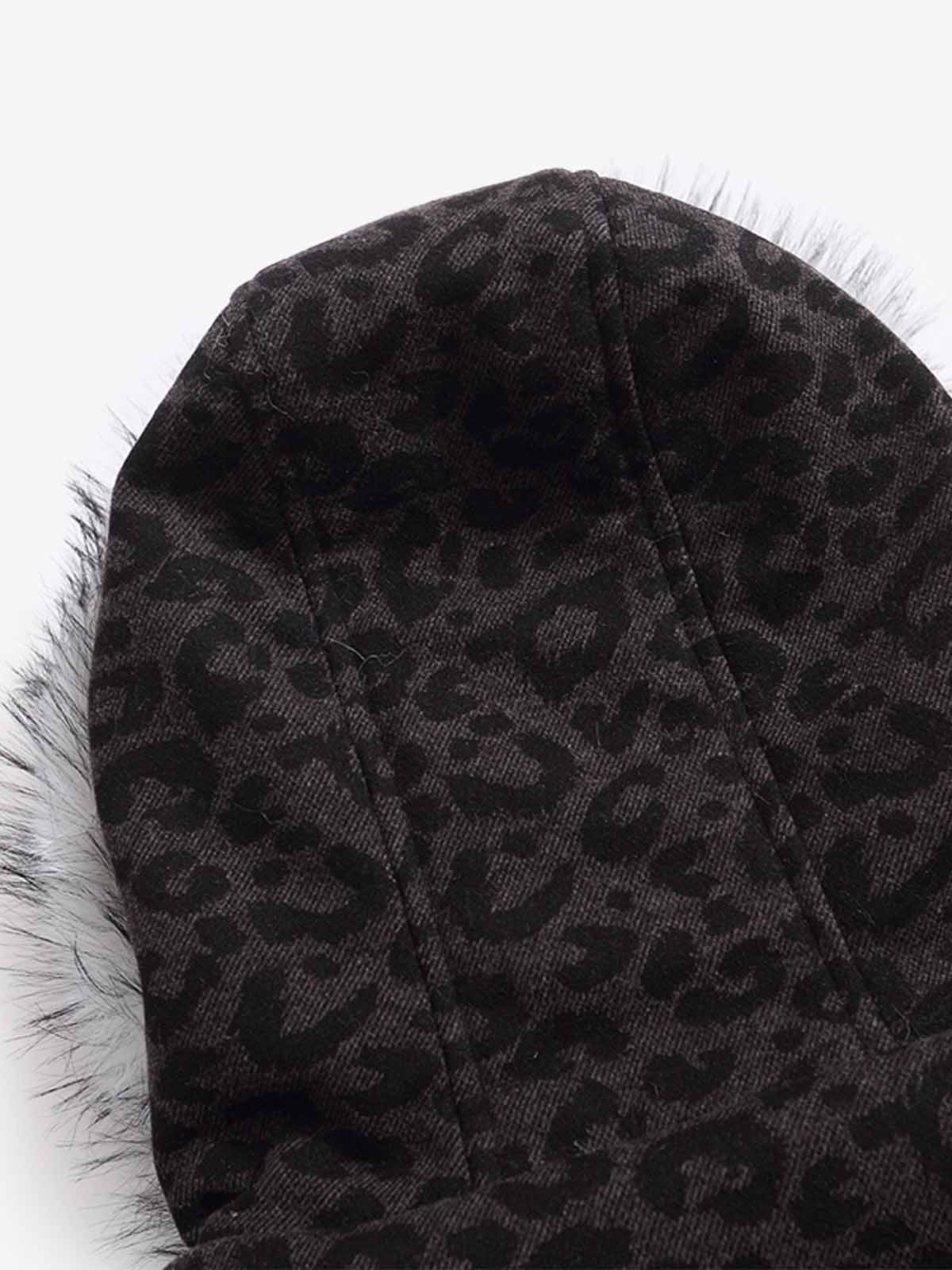 Retro Faux Fur Trimmed Hood Leopard Print Bomber Jacket - Image 12