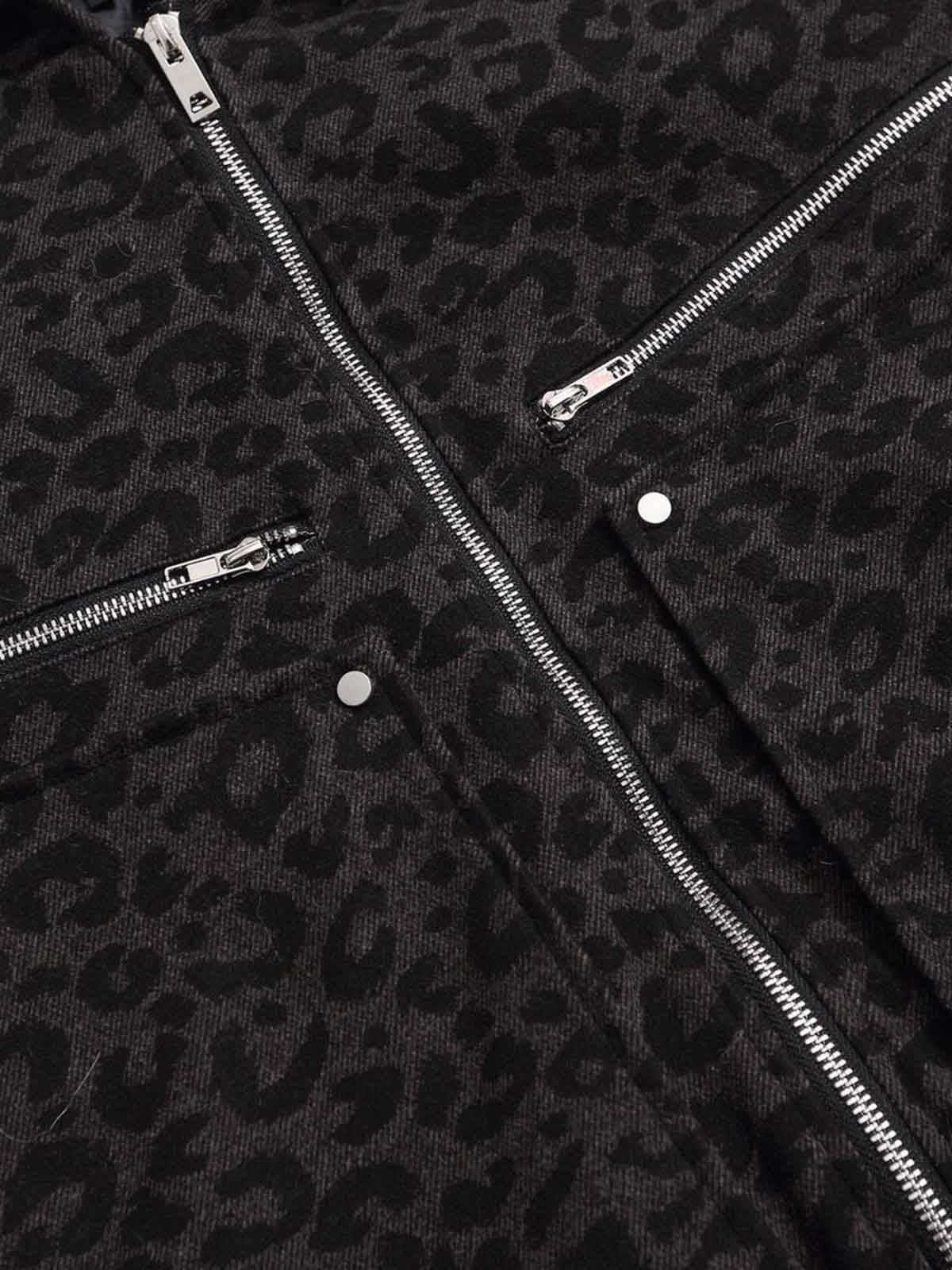 Retro Faux Fur Trimmed Hood Leopard Print Bomber Jacket - Image 14