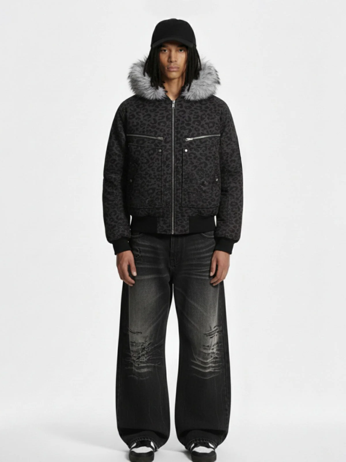 Retro Faux Fur Trimmed Hood Leopard Print Bomber Jacket - Image 3