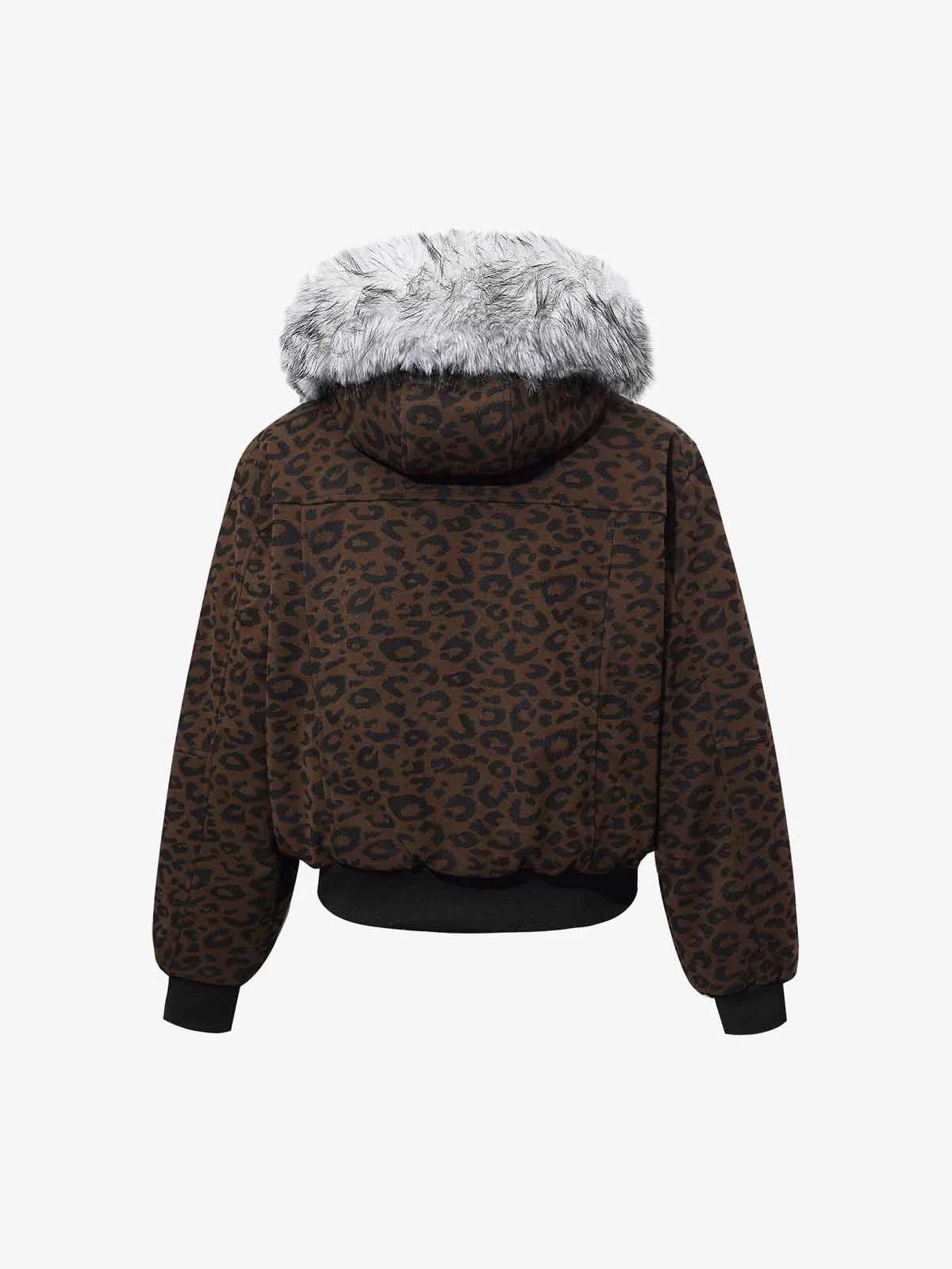 Retro Faux Fur Trimmed Hood Leopard Print Bomber Jacket - Image 9