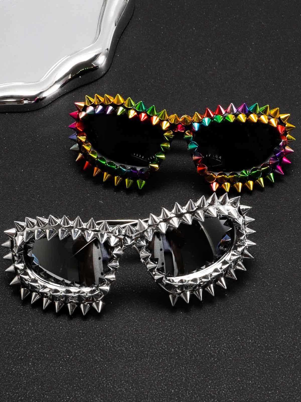 Retro High-Street Multicolor Spike Studded Sunglasses - Image 6