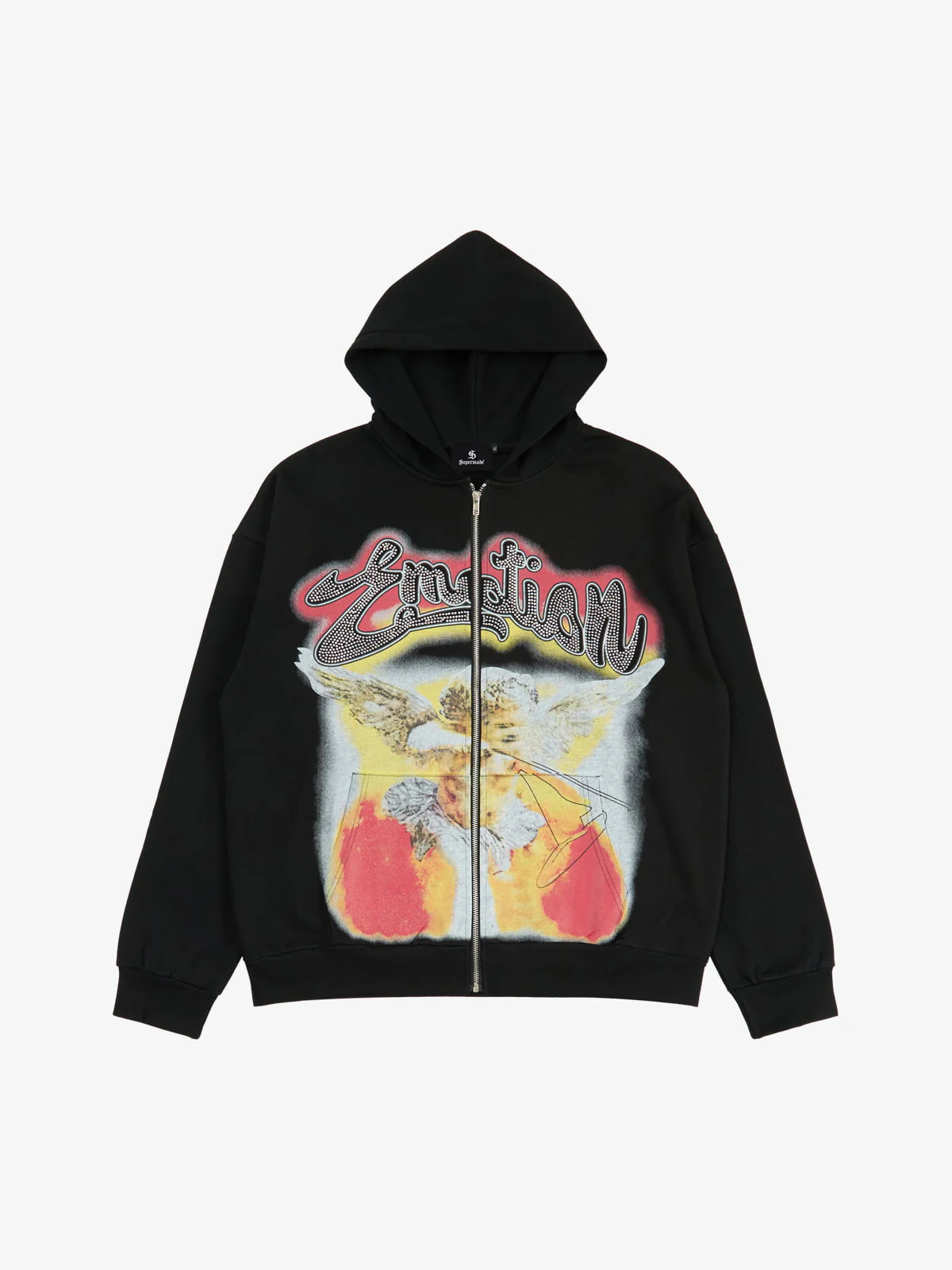 Retro Hip-Hop Cupid Rhinestone Zip Up Hoodie