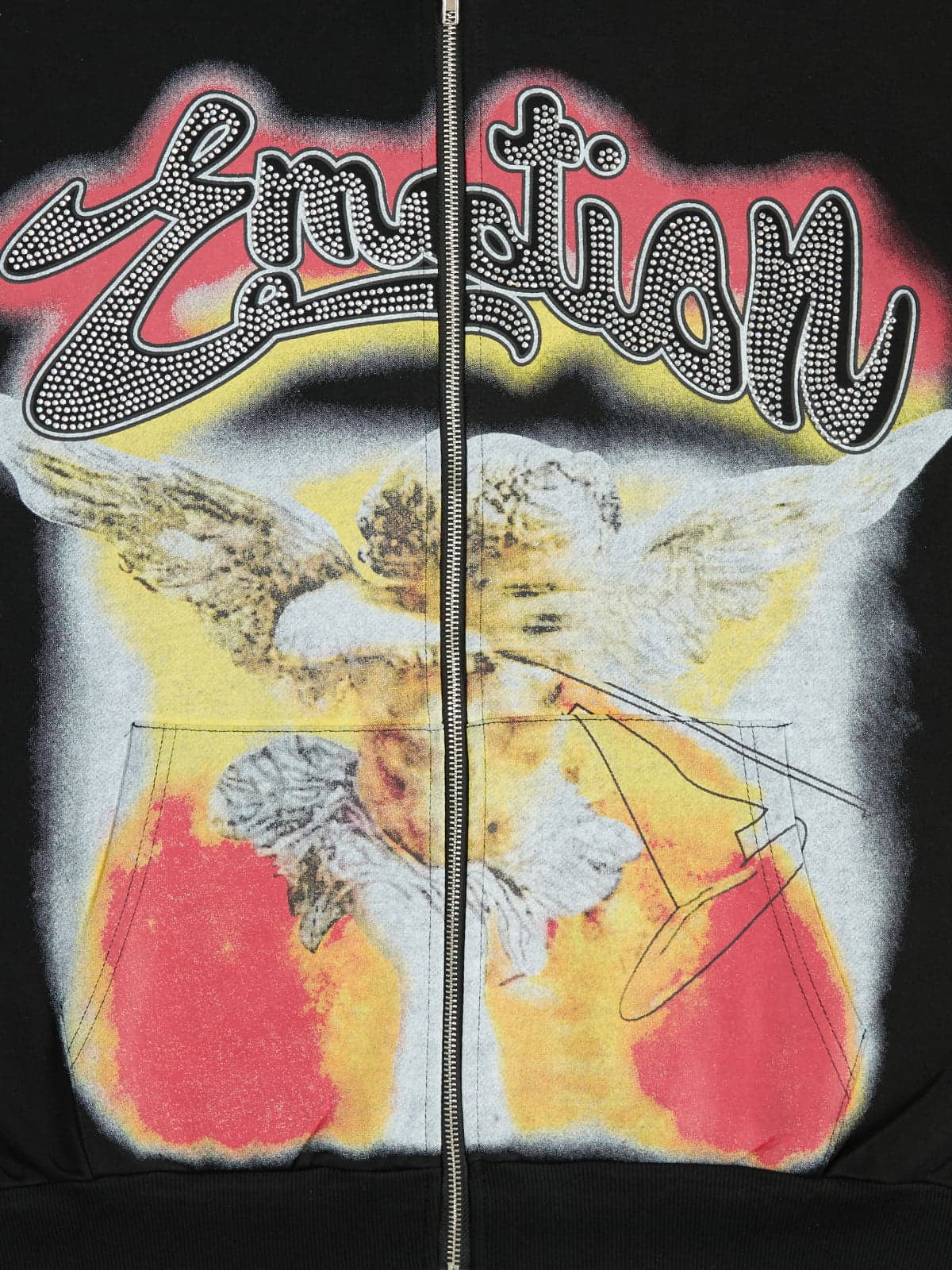 Retro Hip-Hop Cupid Rhinestone Zip Up Hoodie - Image 3