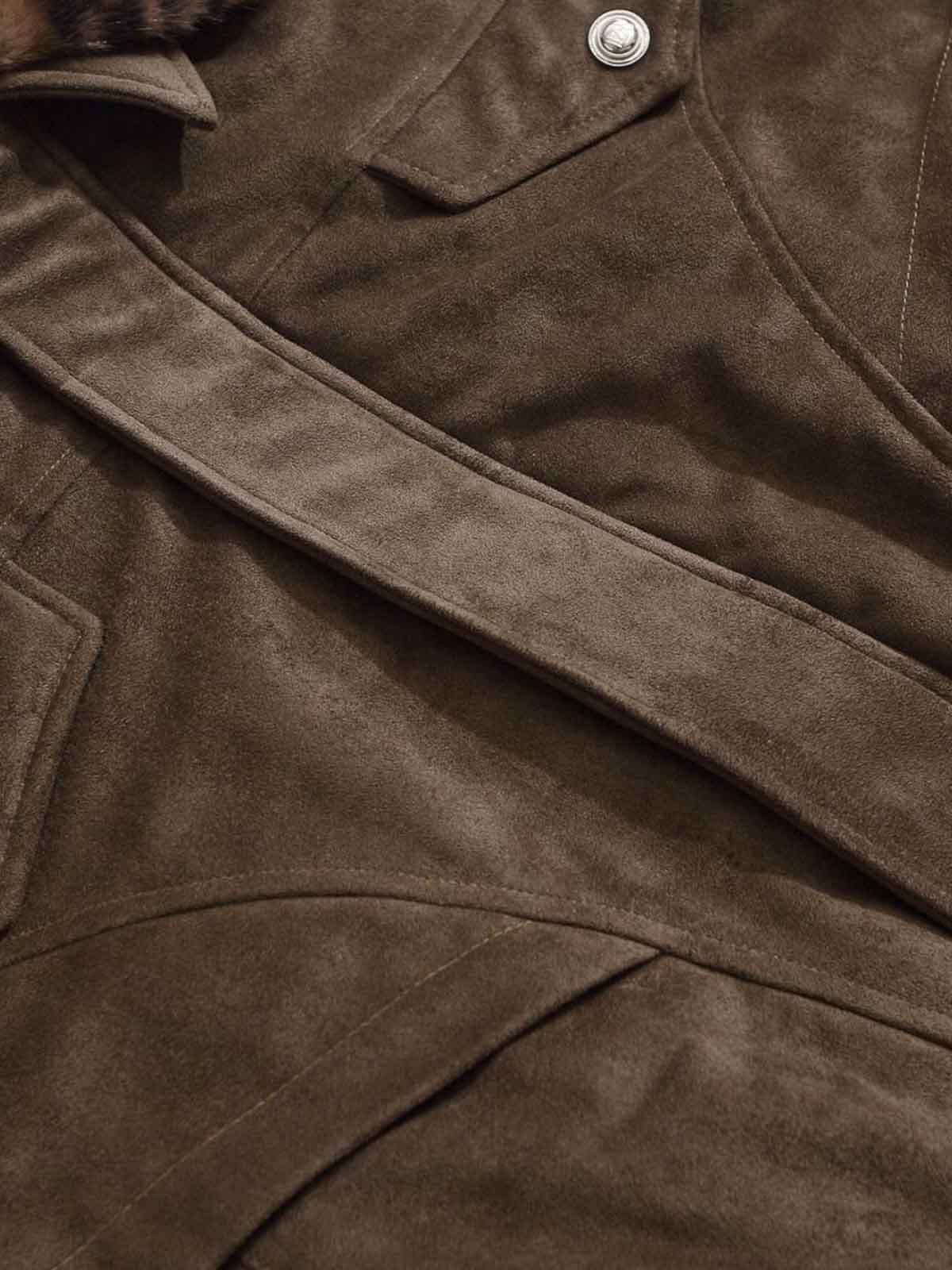 Retro Leopard Fur Collar Padded Bomber Jacket - Image 11