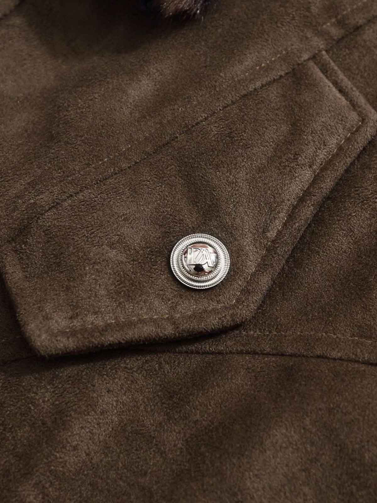 Retro Leopard Fur Collar Padded Bomber Jacket - Image 16