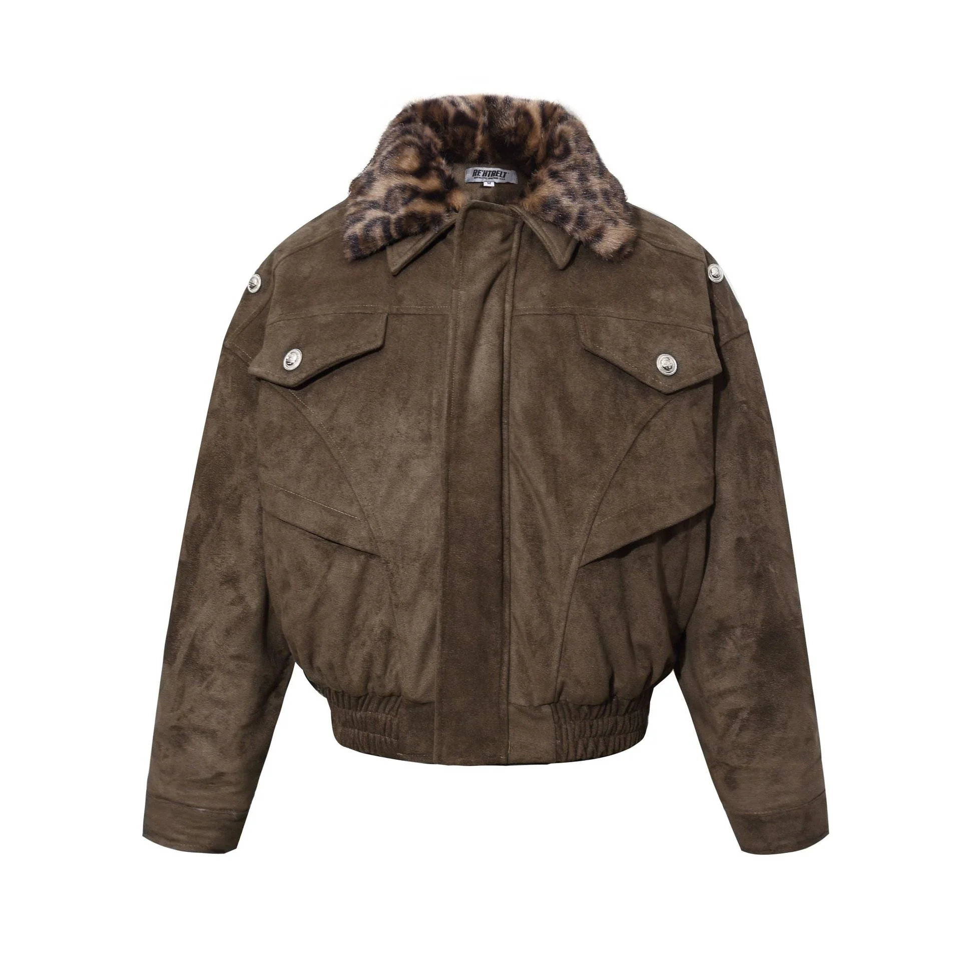 Retro Leopard Fur Collar Padded Bomber Jacket - Image 18