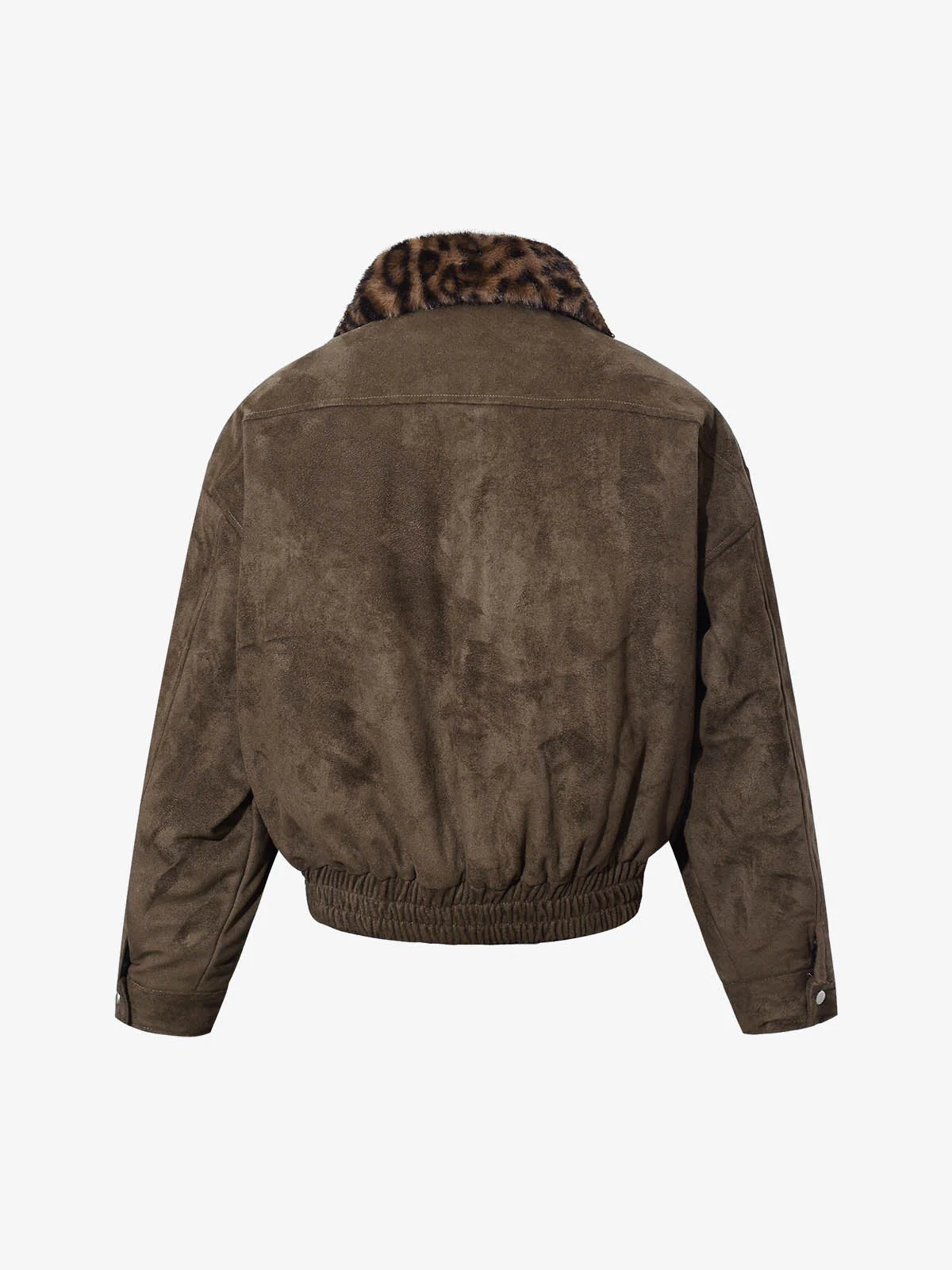 Retro Leopard Fur Collar Padded Bomber Jacket - Image 7