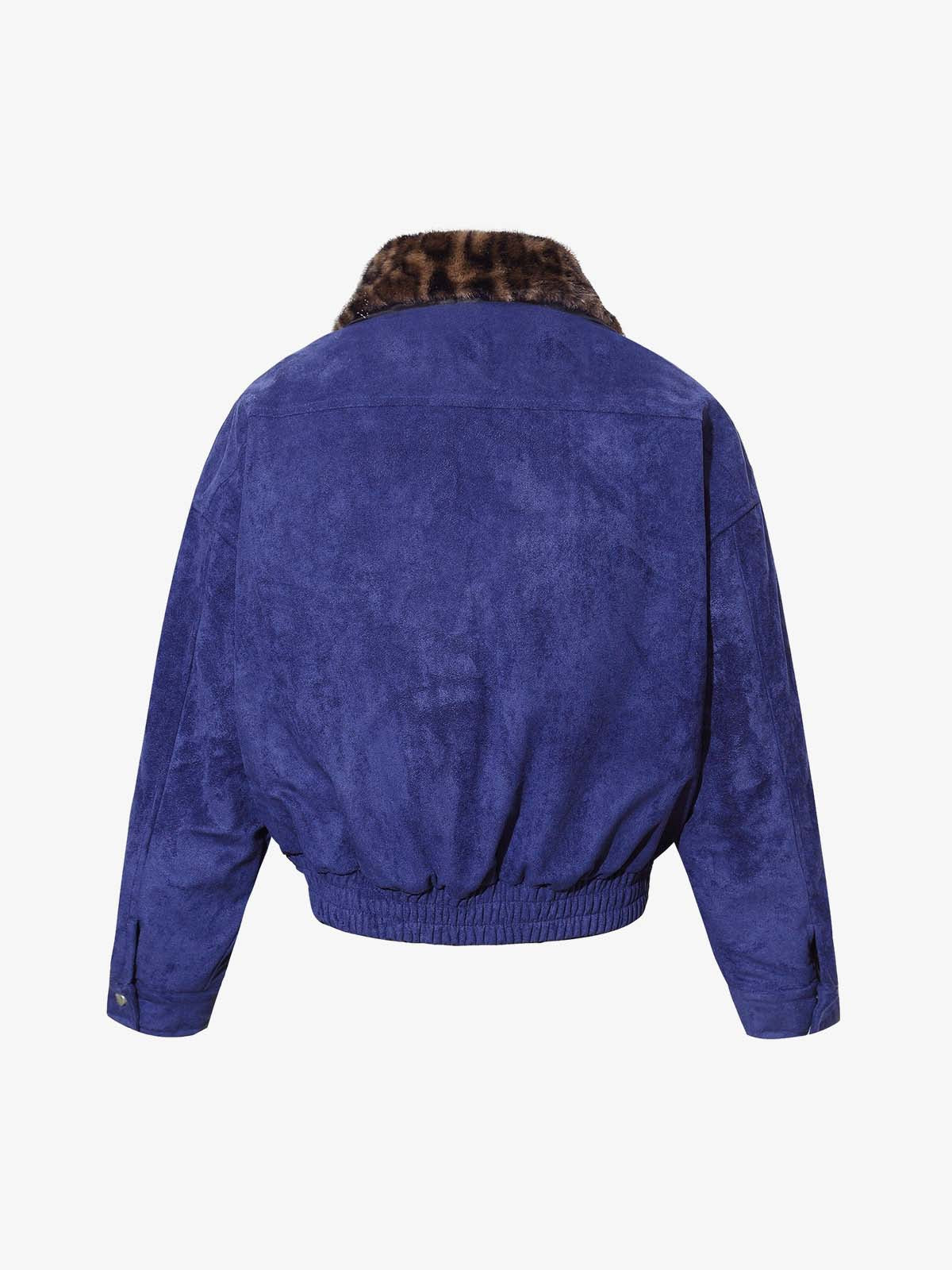Retro Leopard Fur Collar Padded Bomber Jacket - Image 9