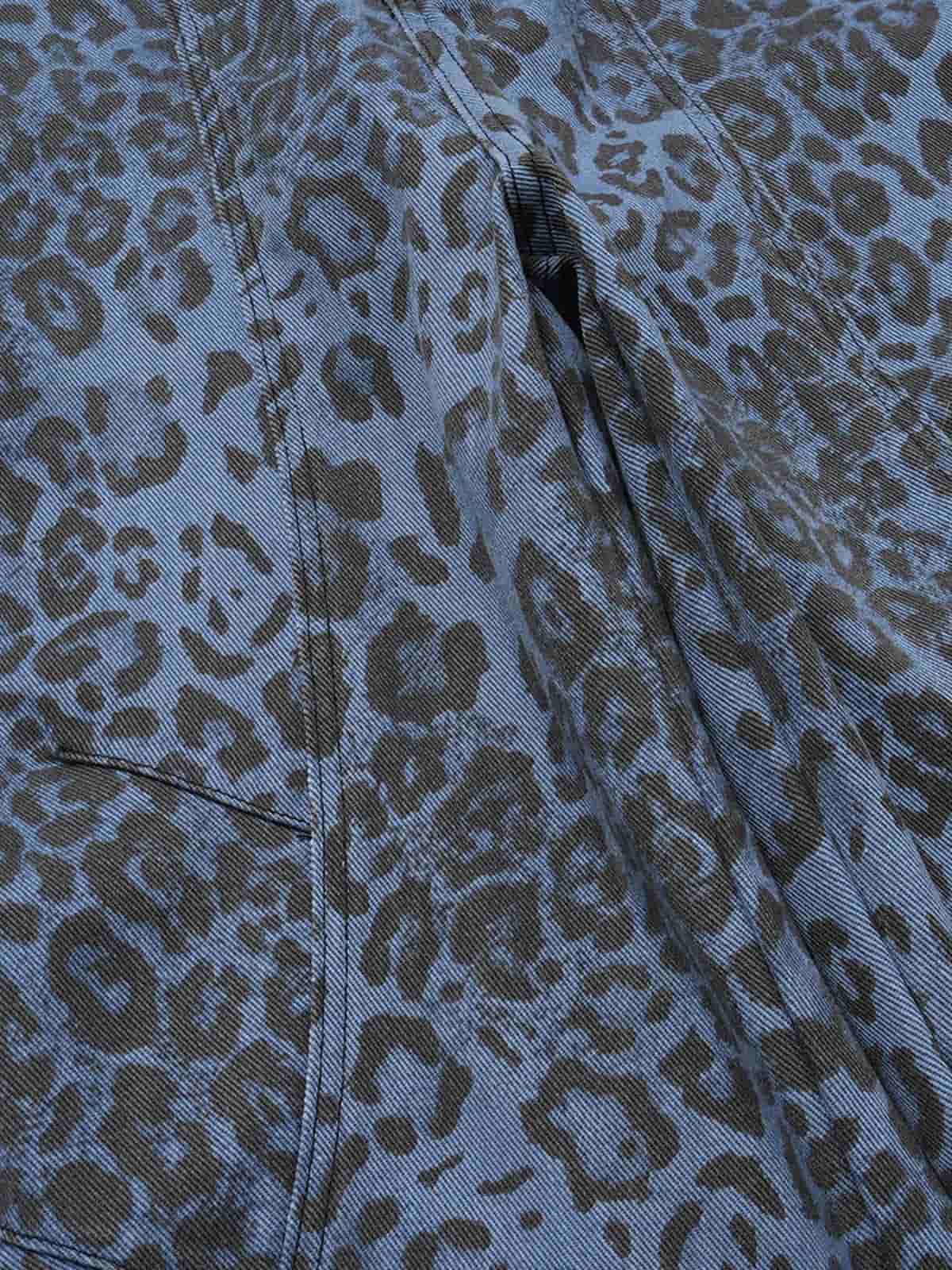 Retro Leopard Print Blue Washed Distressed Jeans - Image 5