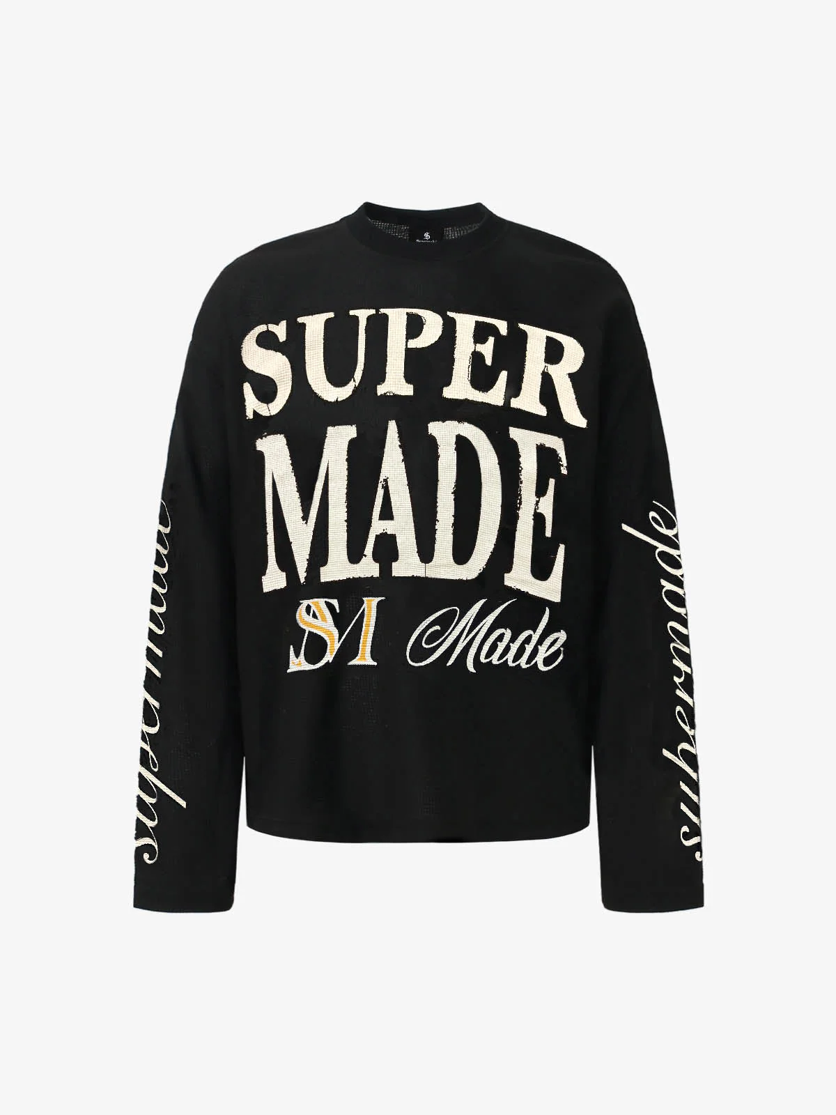 Retro Letter Print Waffle Simplicity Long-Sleeved T-Shirt - Image 2