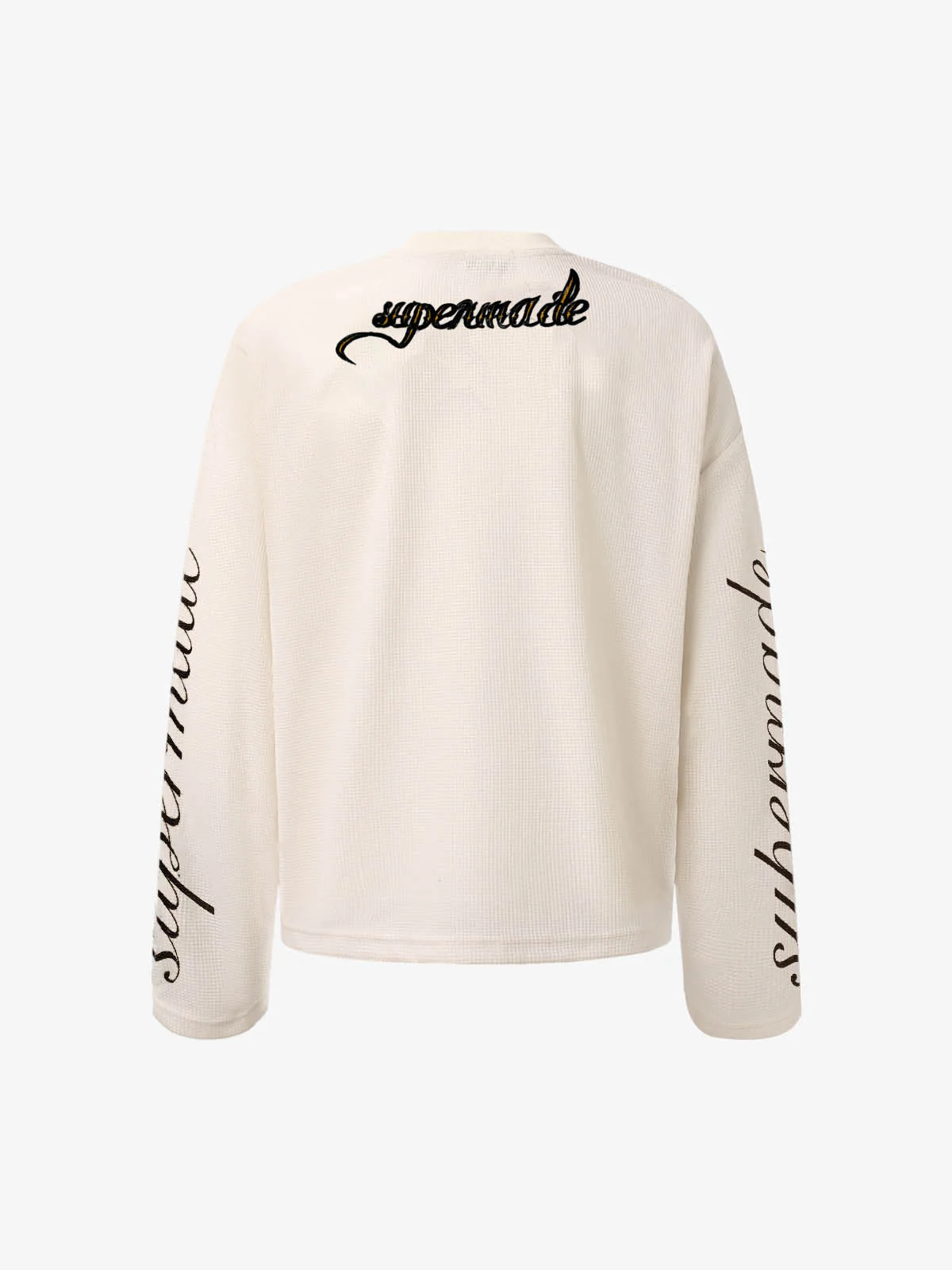 Retro Letter Print Waffle Simplicity Long-Sleeved T-Shirt - Image 9
