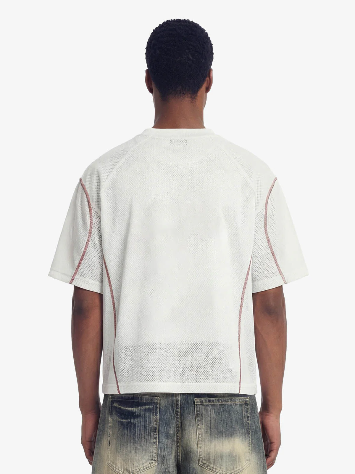 Retro Mesh Panel Number Print Contrast Stitch Jersey T-Shirt - Image 4