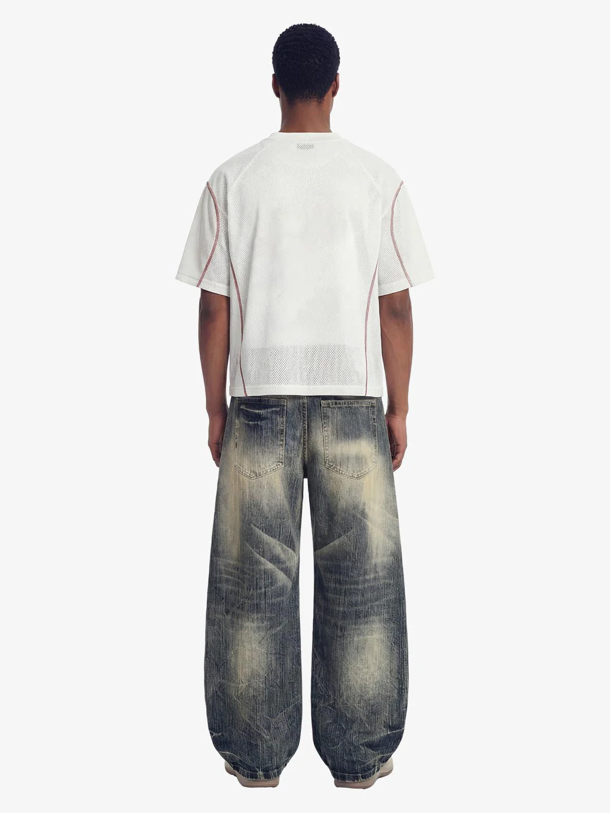Retro Mesh Panel Number Print Contrast Stitch Jersey T-Shirt - Image 6