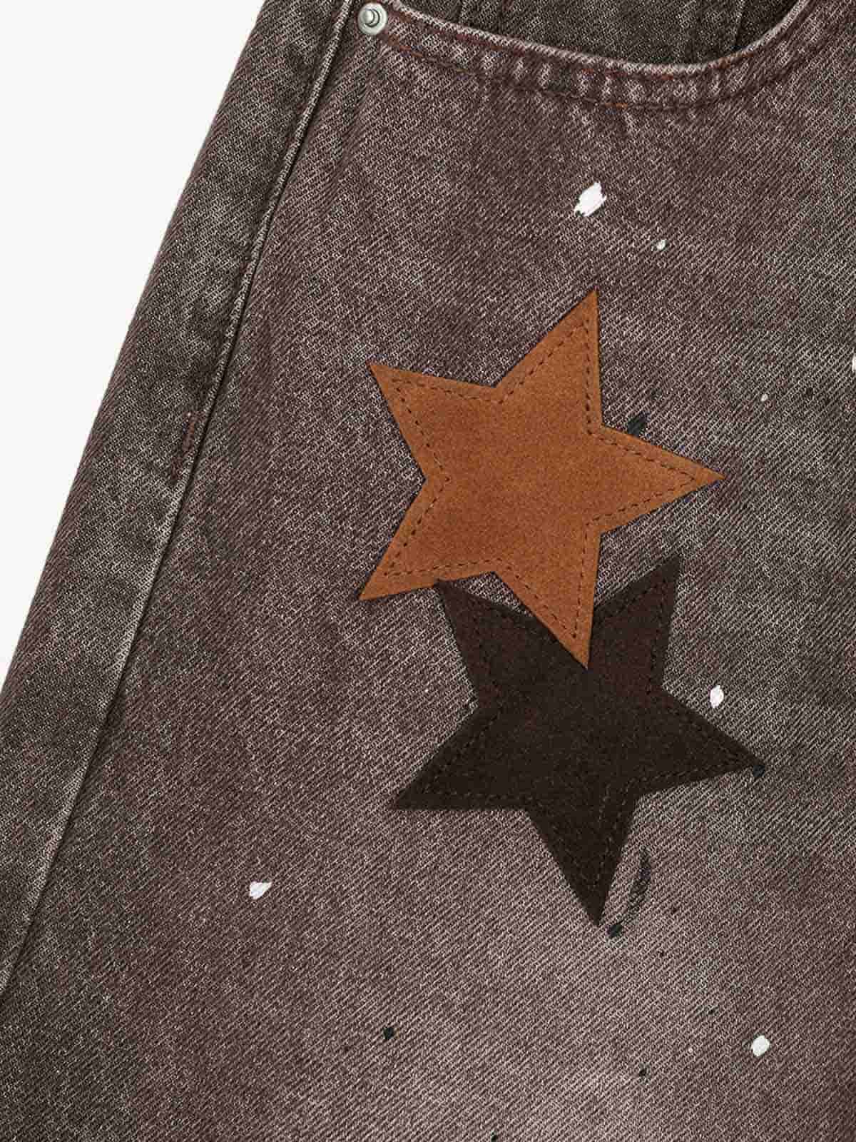 Retro Patchwork Washed Wide Leg Denim Jeans - Image 8