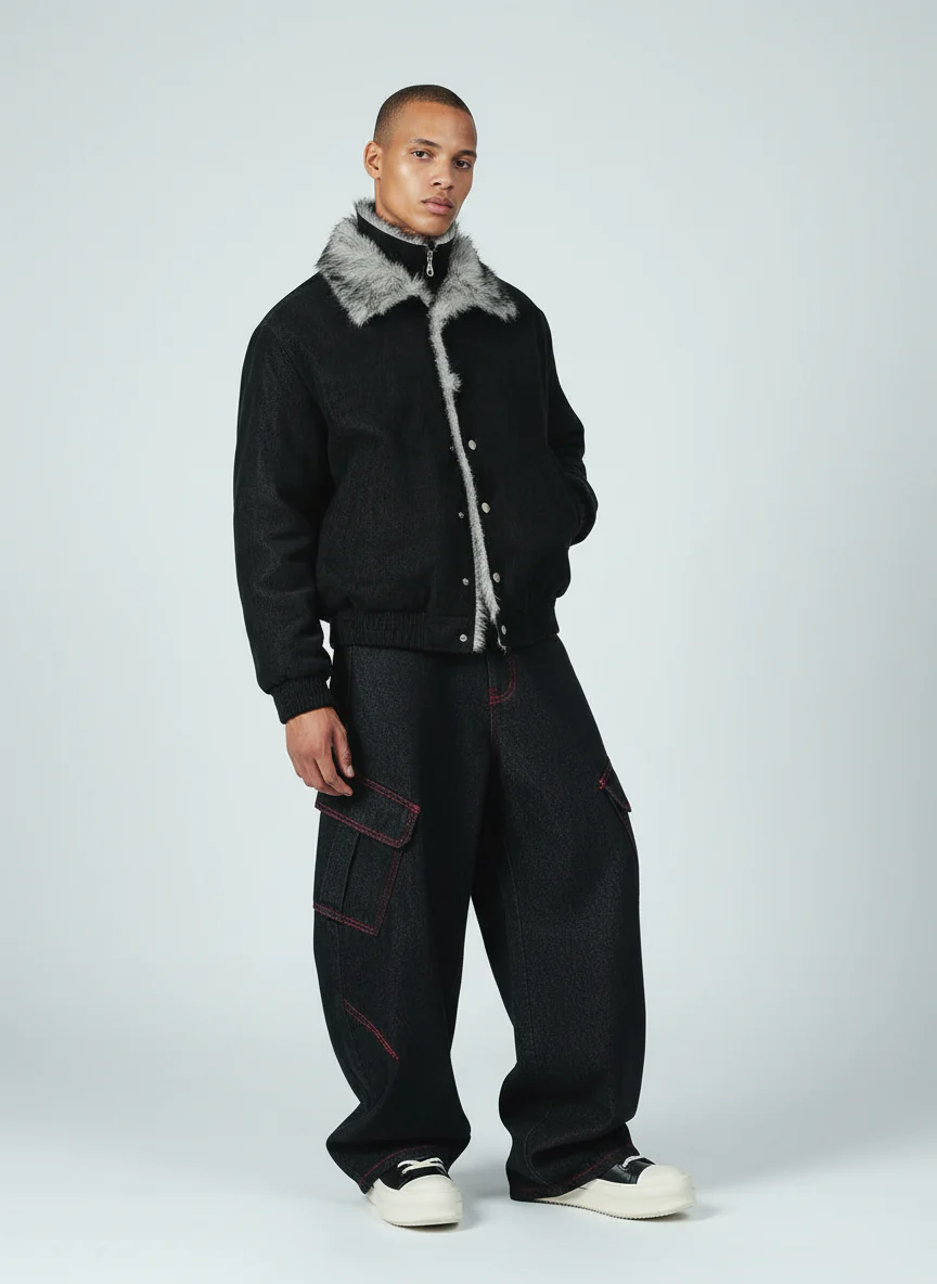 Retro Red Contrast Stitching Pocket Barrel Jeans - Image 2