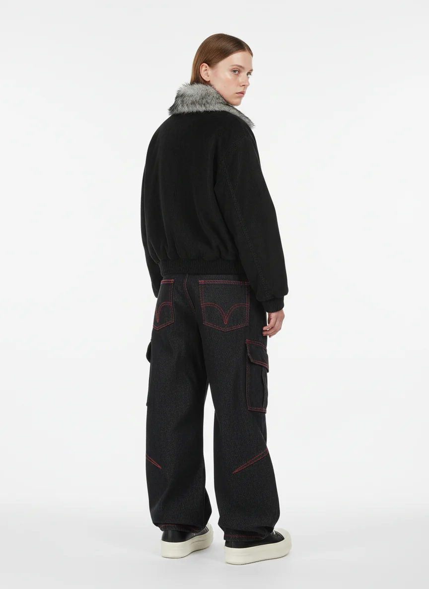 Retro Red Contrast Stitching Pocket Barrel Jeans - Image 6