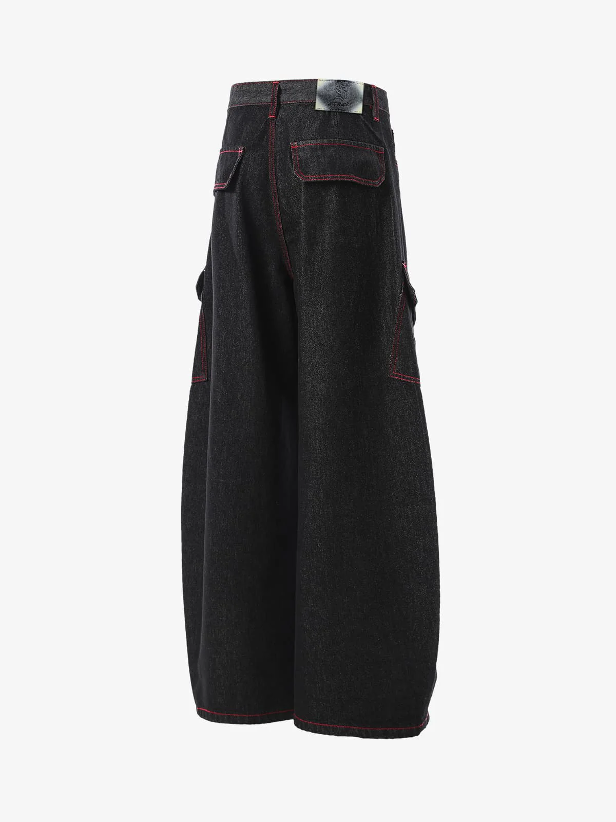 Retro Red Contrast Stitching Pocket Barrel Jeans - Image 8