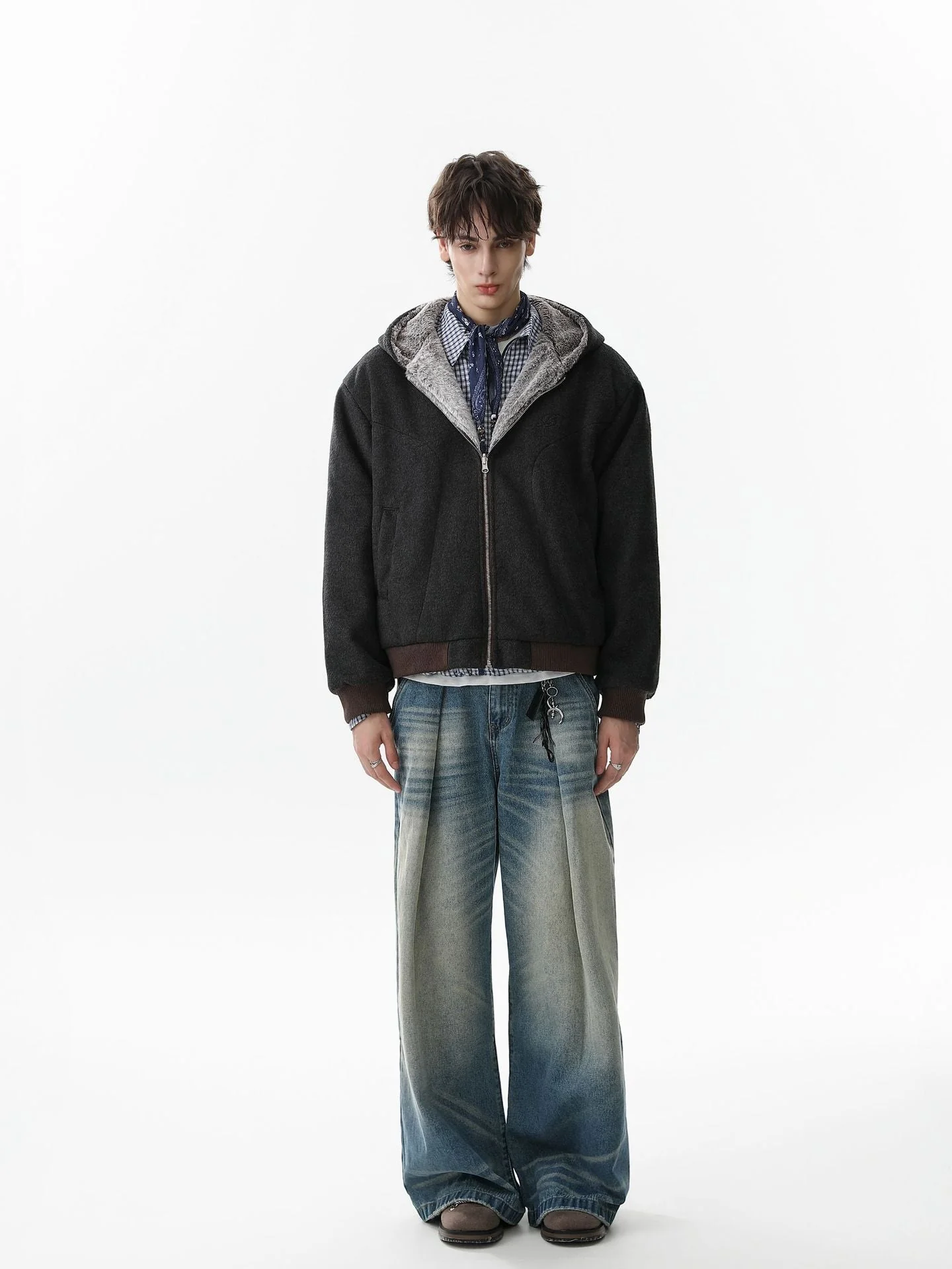 Retro Reversible Fleece Lined Zip-up Hooded Jacket - Image 6