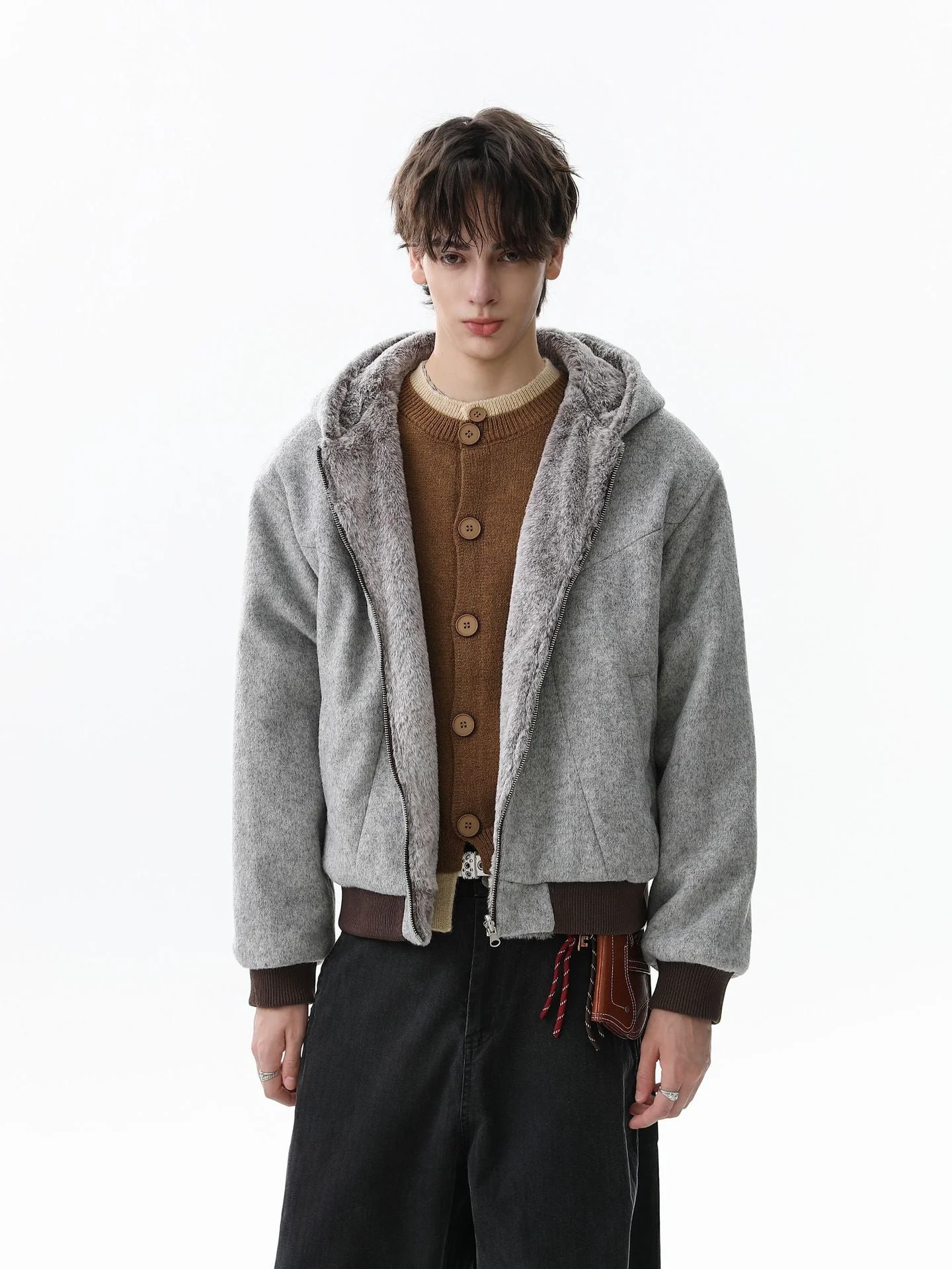 Retro Reversible Fleece Lined Zip-up Hooded Jacket - Image 7