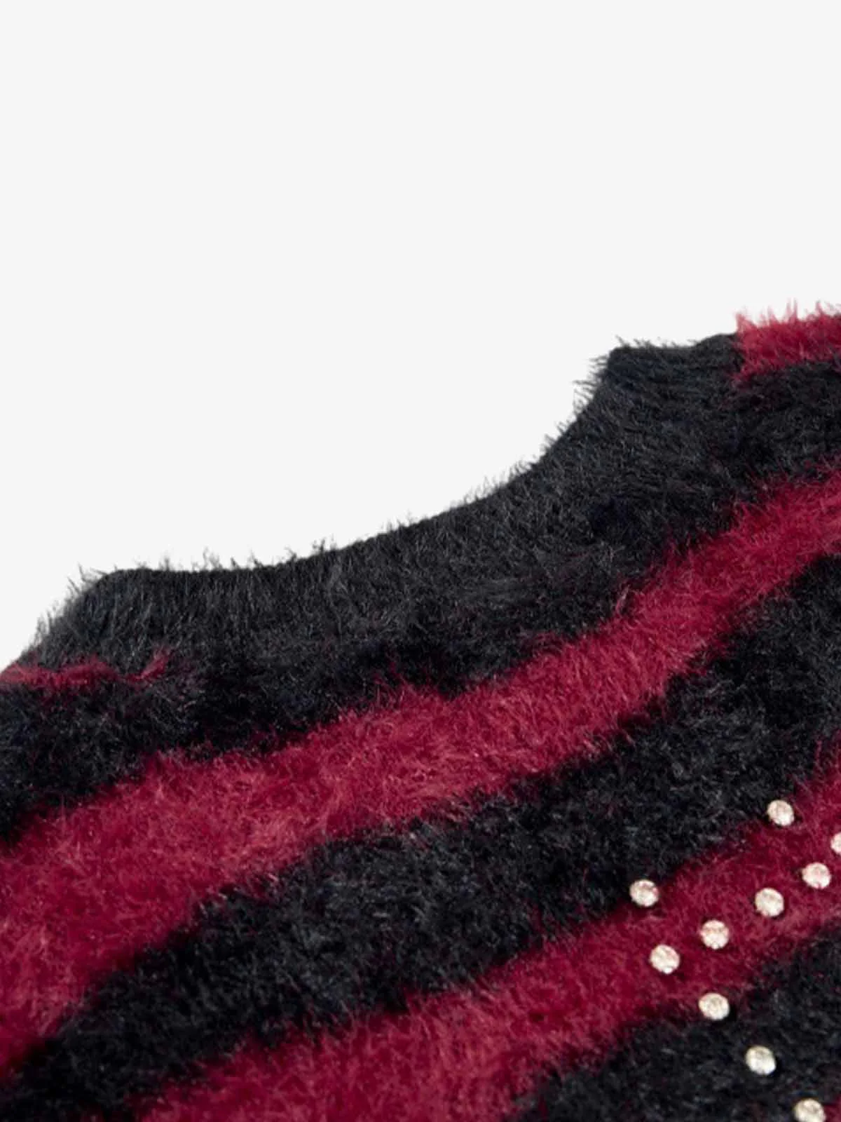 Retro Rhinestone Cross Fuzzy Zebra Stripe Sweater - Image 6