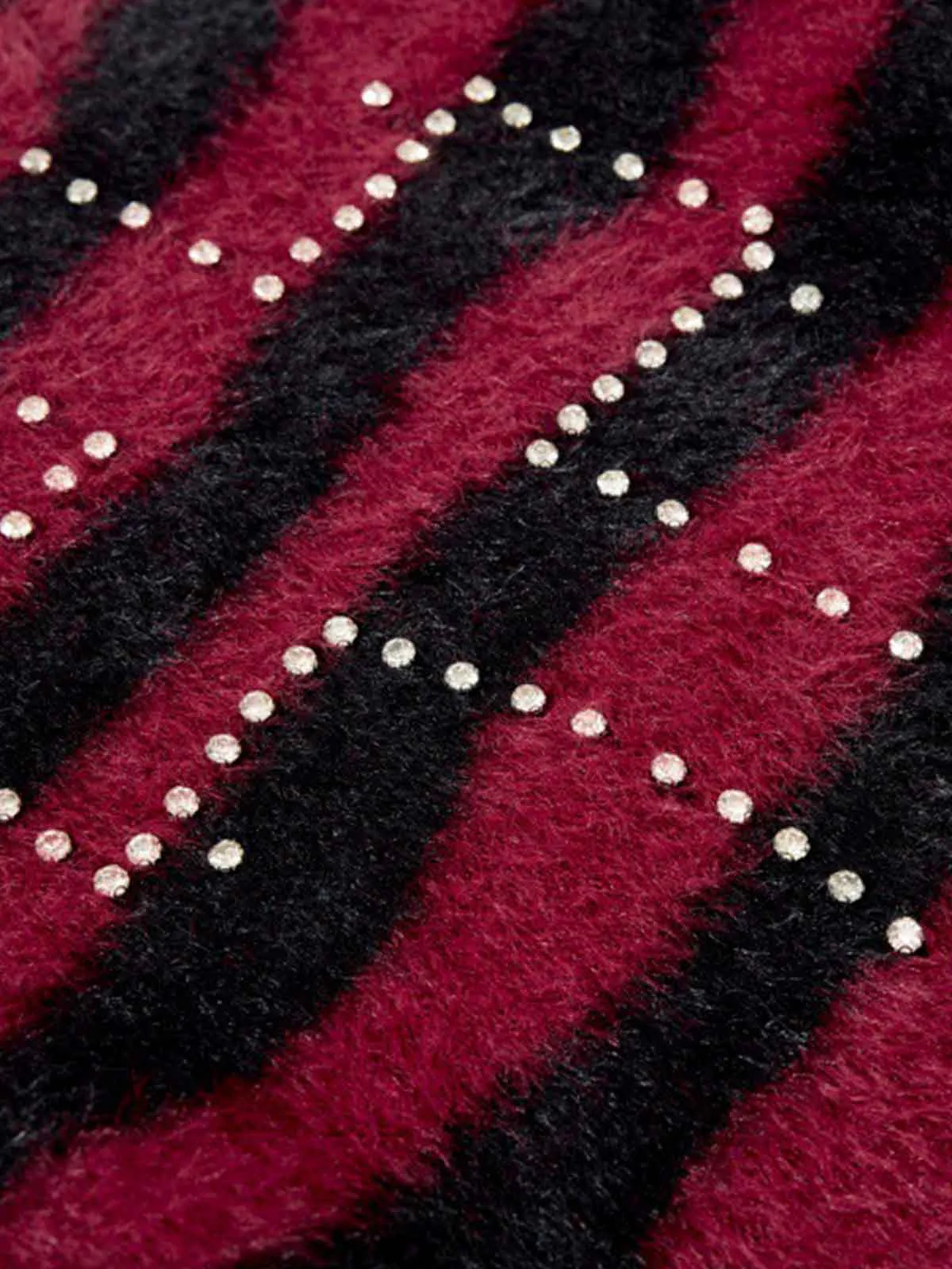 Retro Rhinestone Cross Fuzzy Zebra Stripe Sweater - Image 7