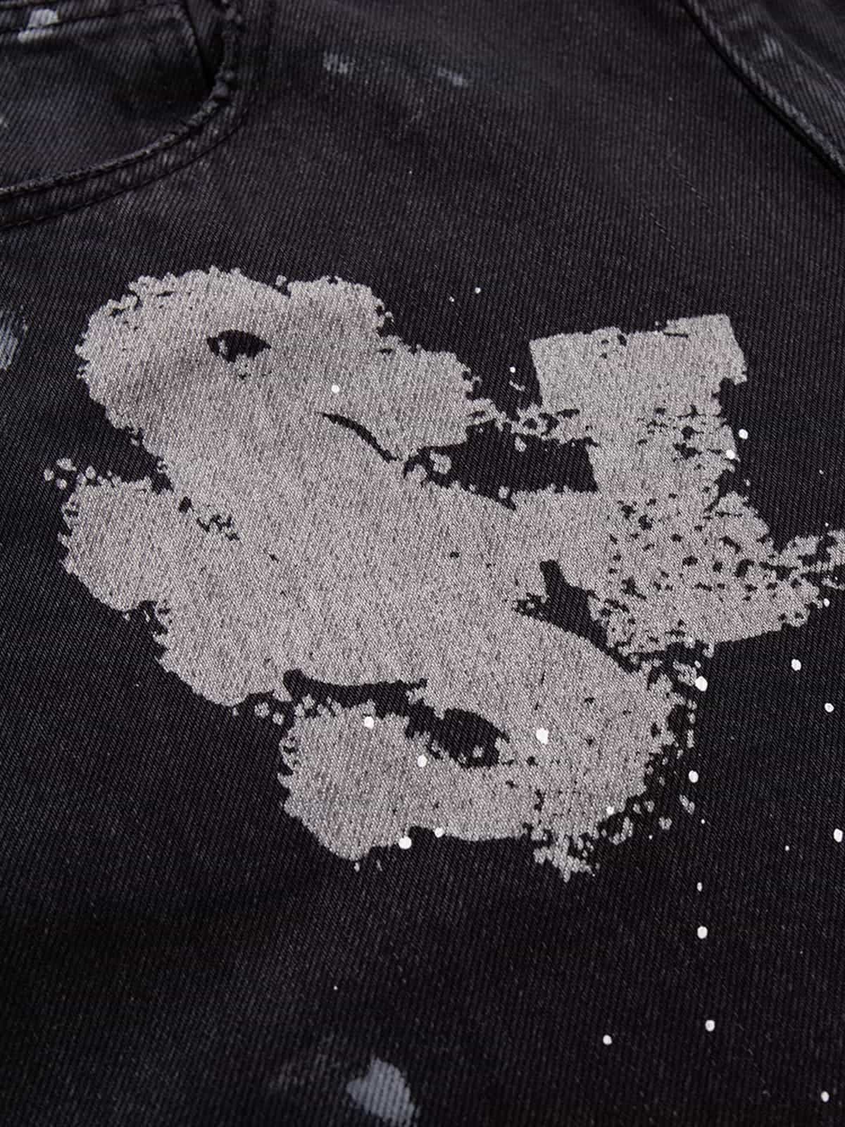 Retro Rhinestone Graffiti Washed Straight Jeans - Image 5