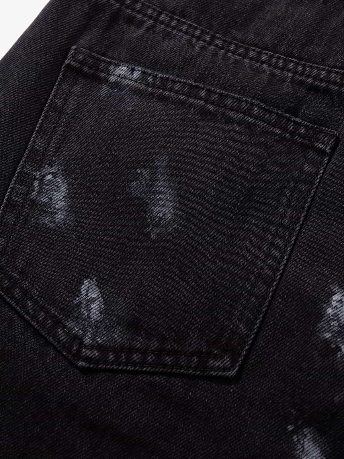 Retro Rhinestone Graffiti Washed Straight Jeans - Image 7