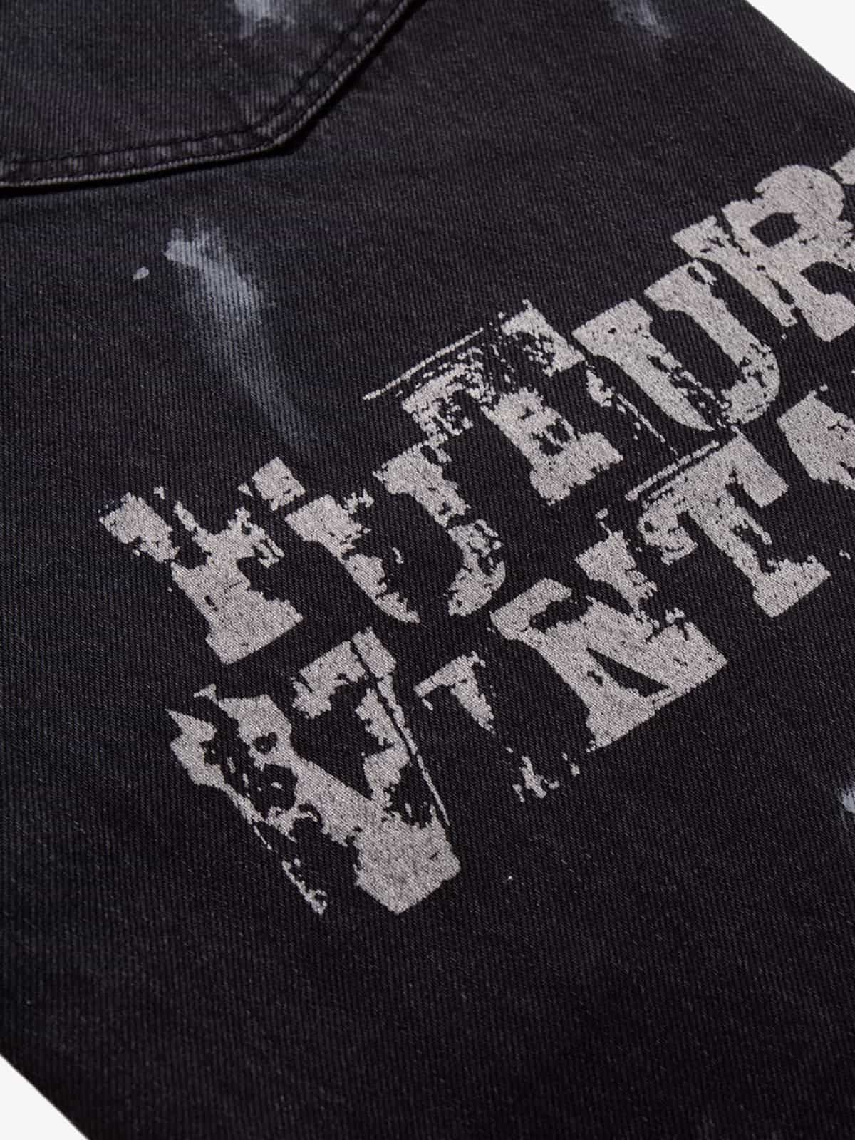 Retro Rhinestone Graffiti Washed Straight Jeans - Image 9
