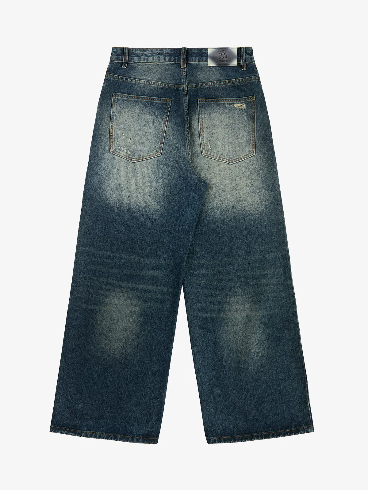 Retro Rhinestone Letter Embroidery Distressed Baggy Jeans - Image 2