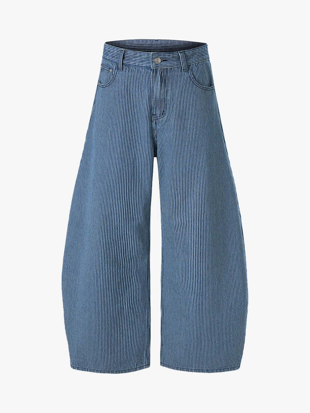 Retro Striped Colorblock Barrel Jeans - Image 2