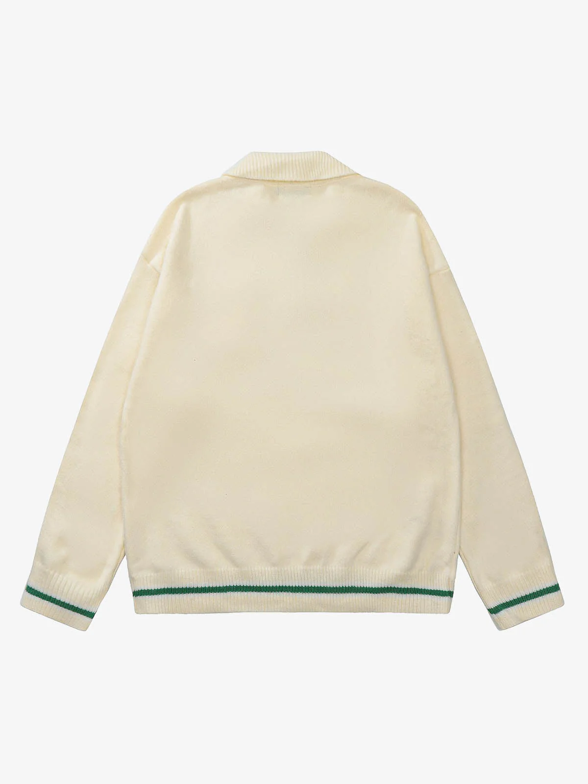Retro Striped Contrast Panel Button-Up Collar Sweater - Image 3