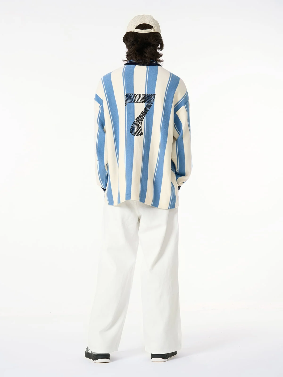 Retro Striped Polo Collar Sports Jersey Knit Sweater - Image 10