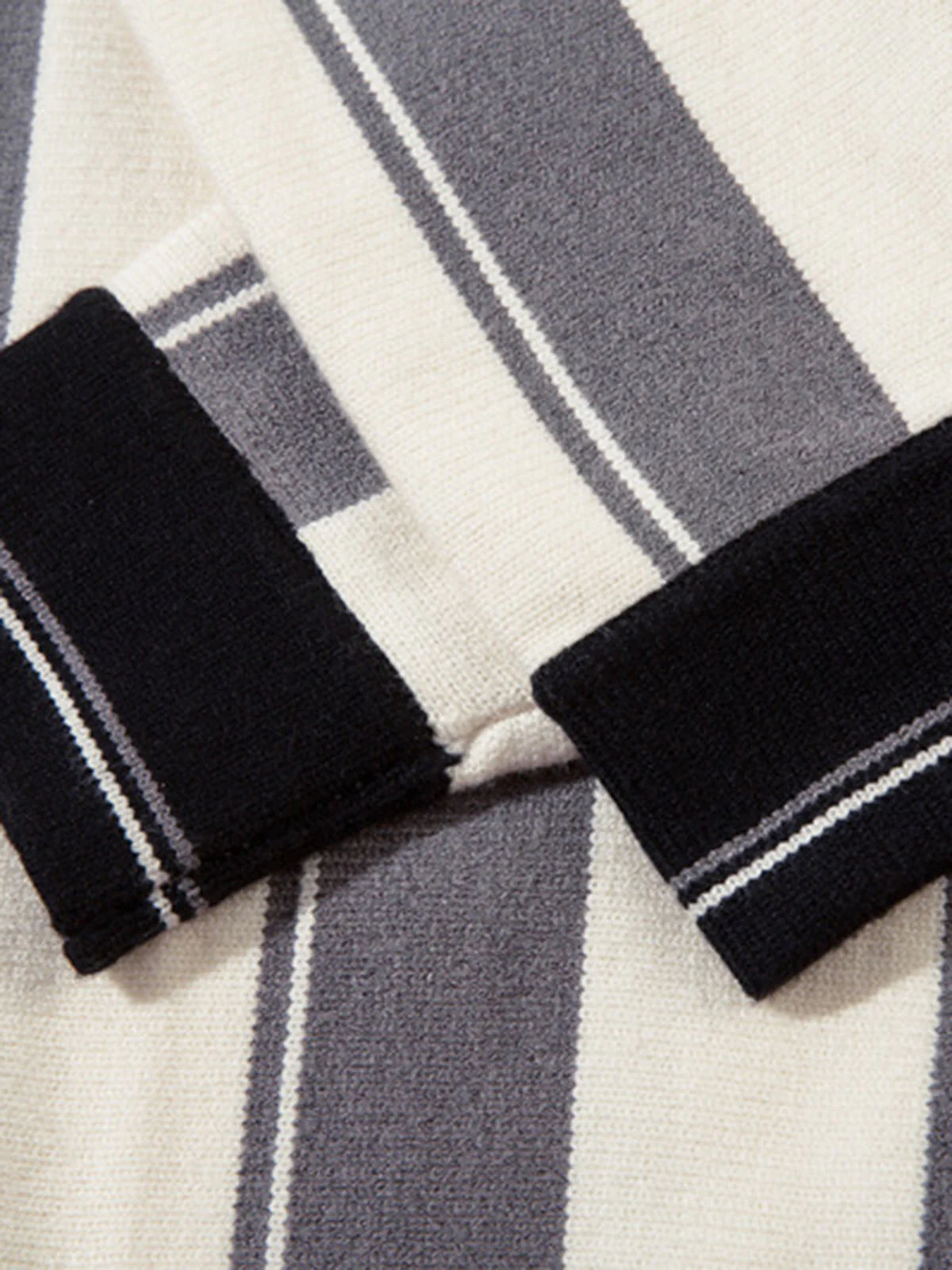 Retro Striped Polo Collar Sports Jersey Knit Sweater - Image 16