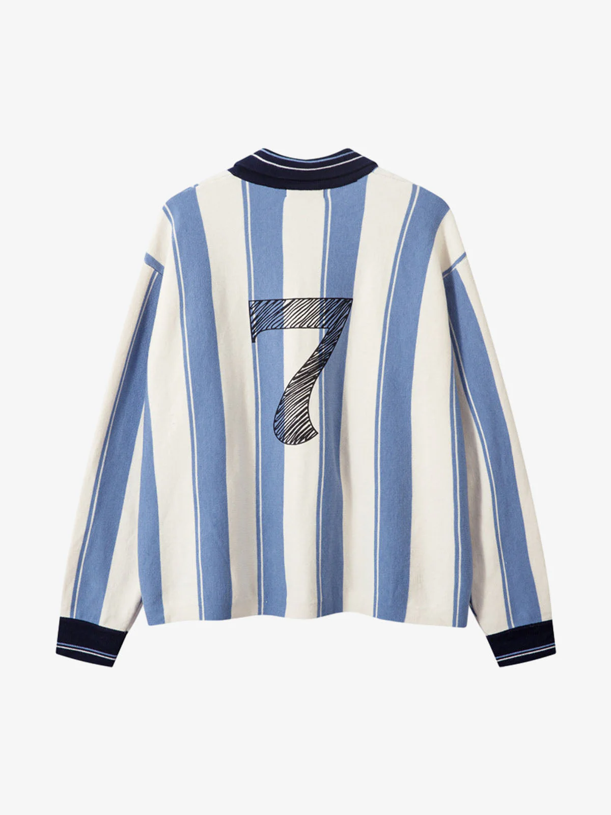 Retro Striped Polo Collar Sports Jersey Knit Sweater - Image 3