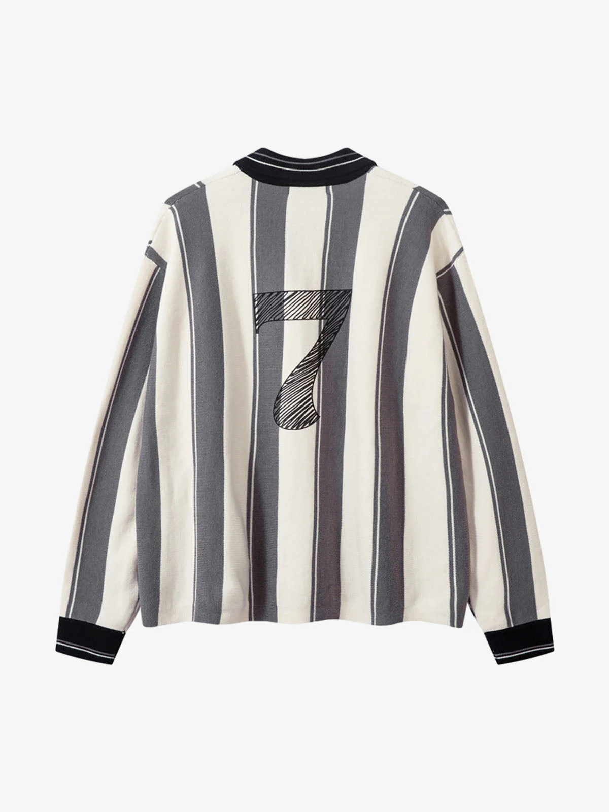 Retro Striped Polo Collar Sports Jersey Knit Sweater - Image 4
